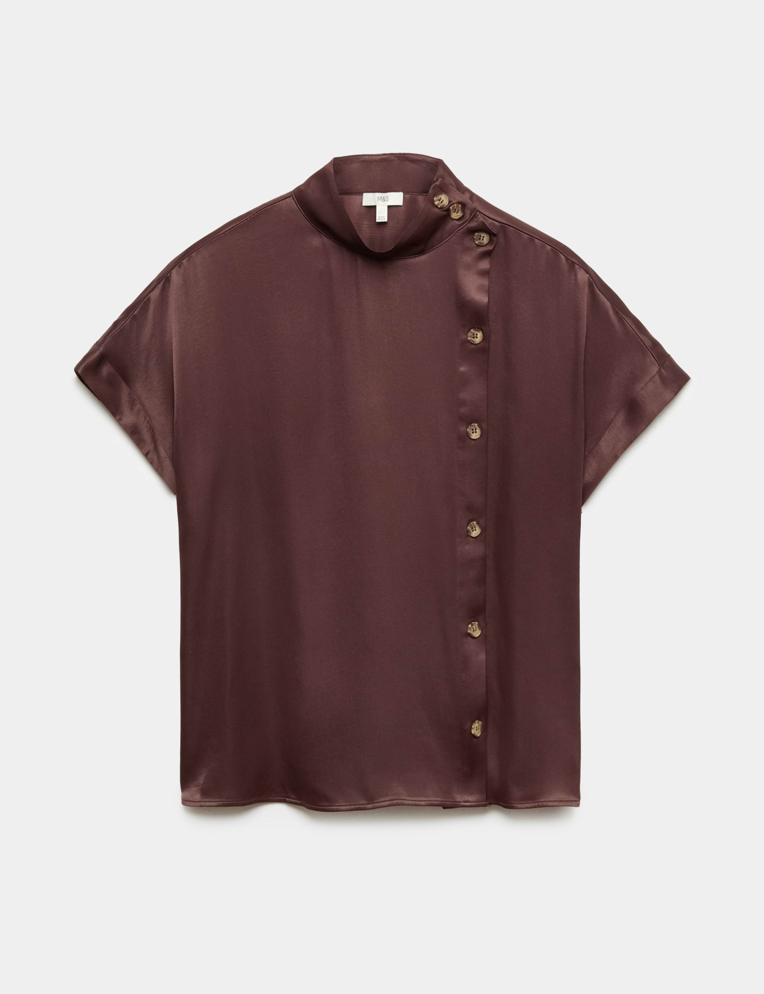 Satin Funnel Neck Button Detail Shirt 2 of 5