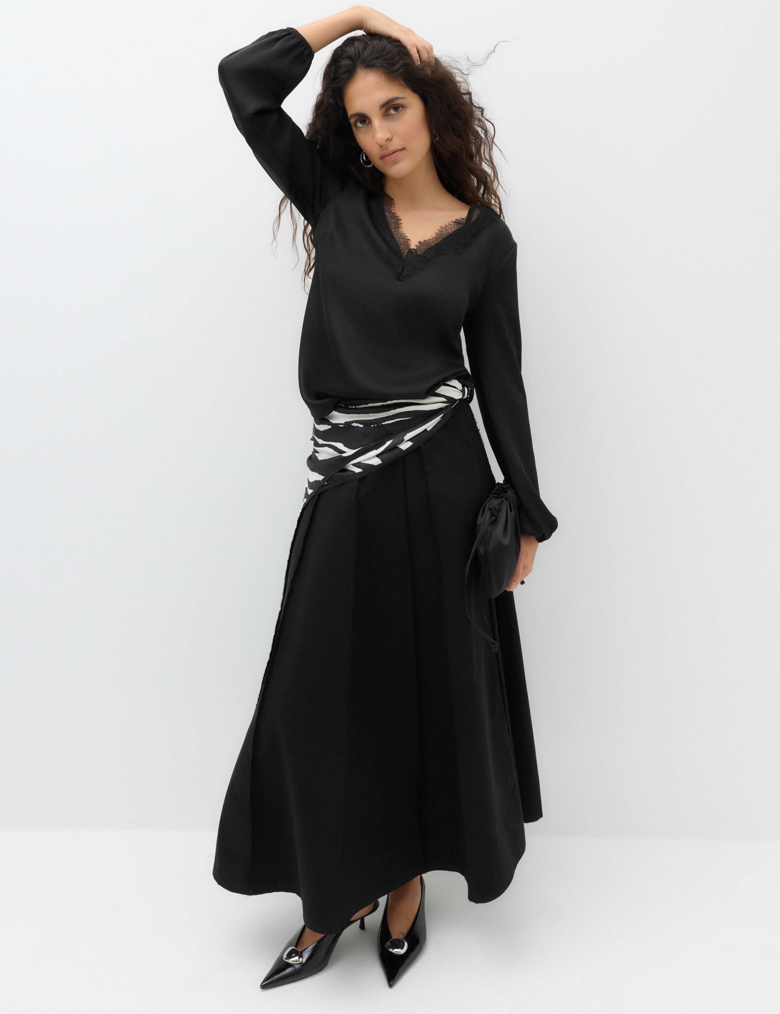 Satin V Neck Lace Detail Top 5 of 6
