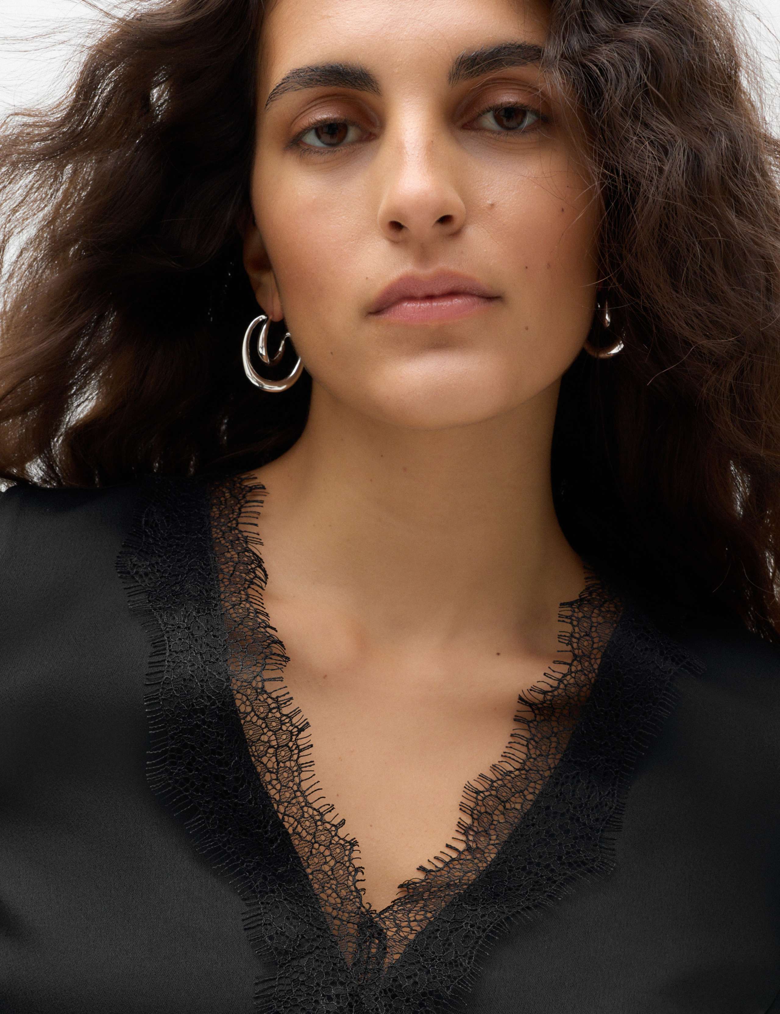 Satin V Neck Lace Detail Top 6 of 6