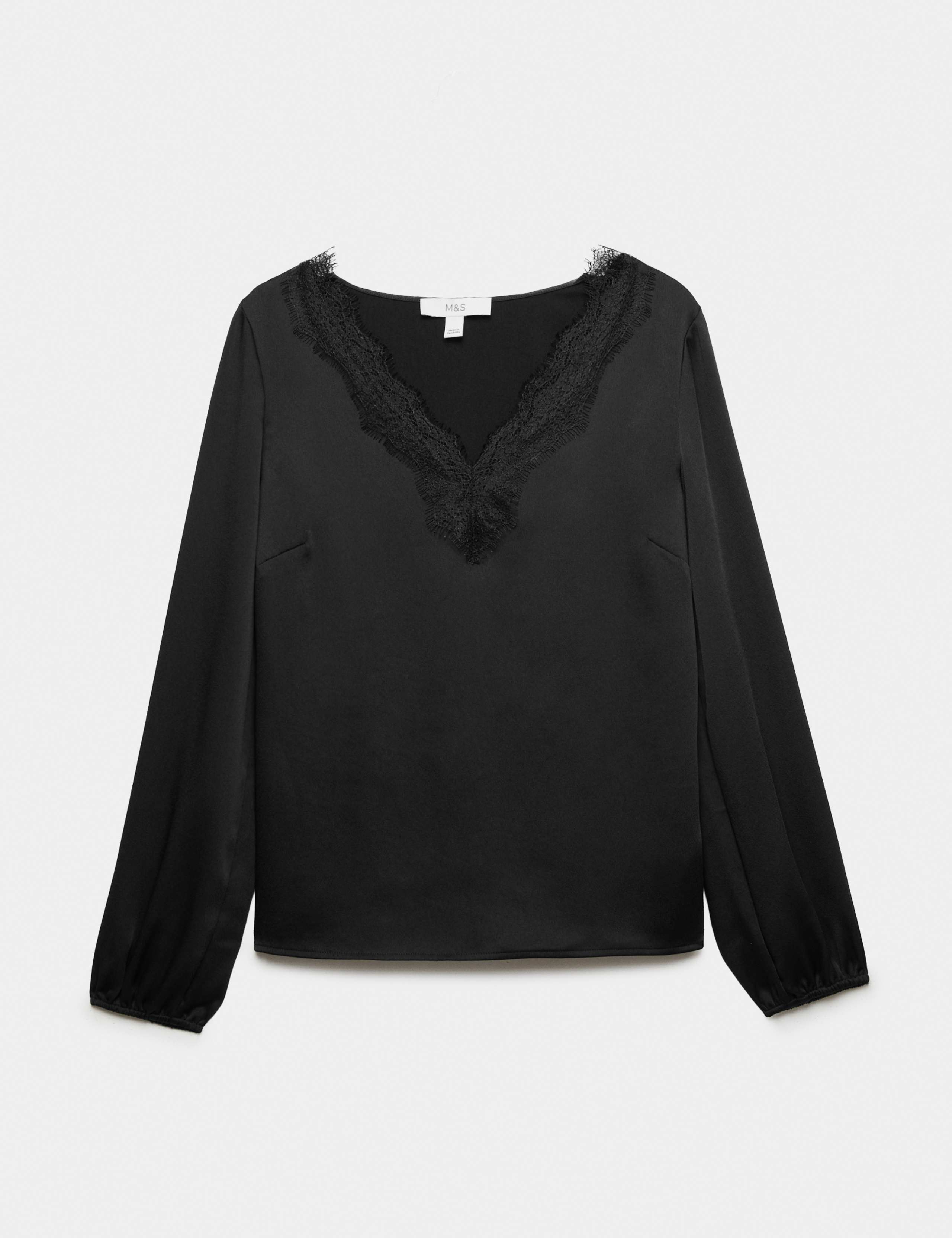 Satin V Neck Lace Detail Top 2 of 6
