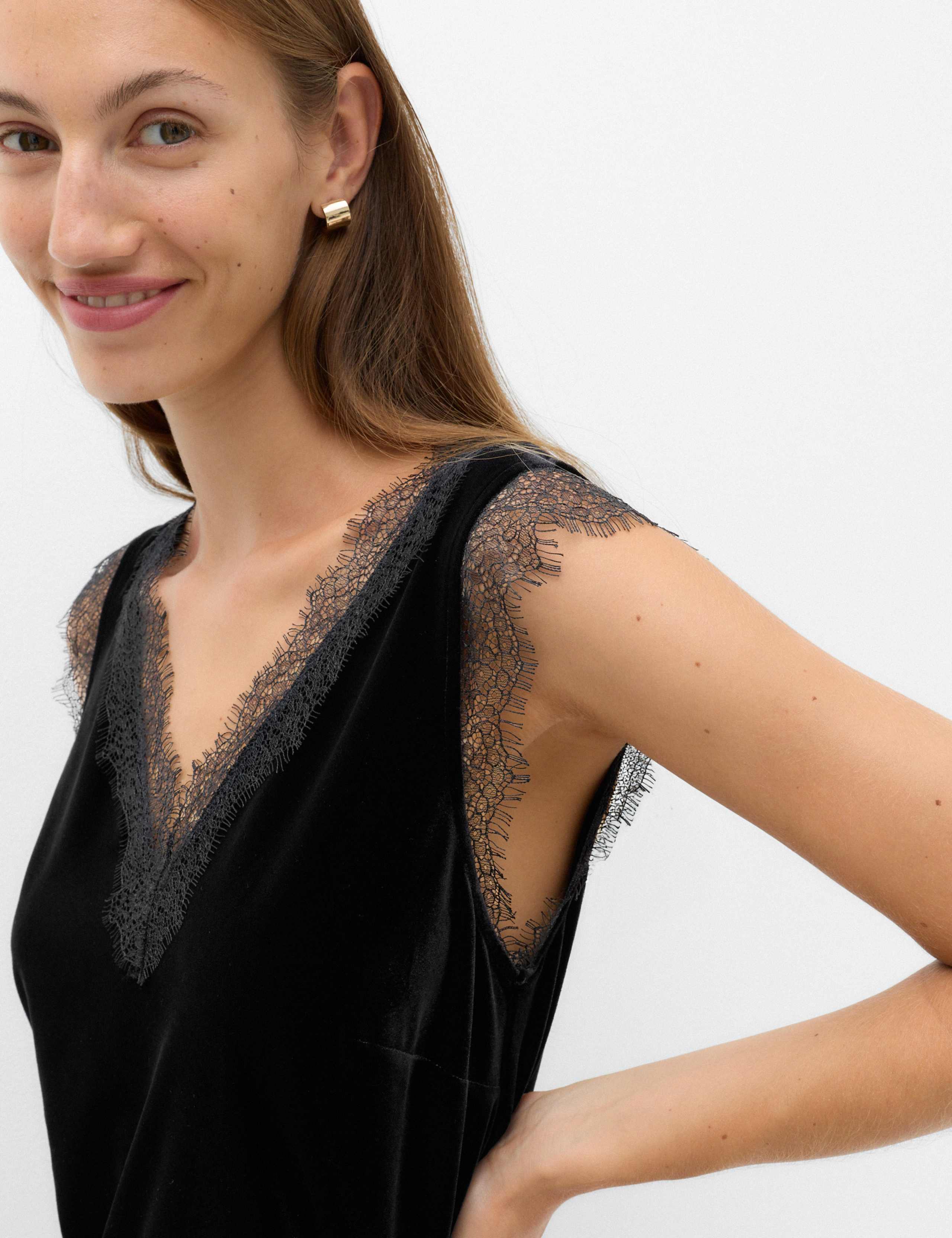 Velvet V Neck Lace Insert Cami Top 5 of 6