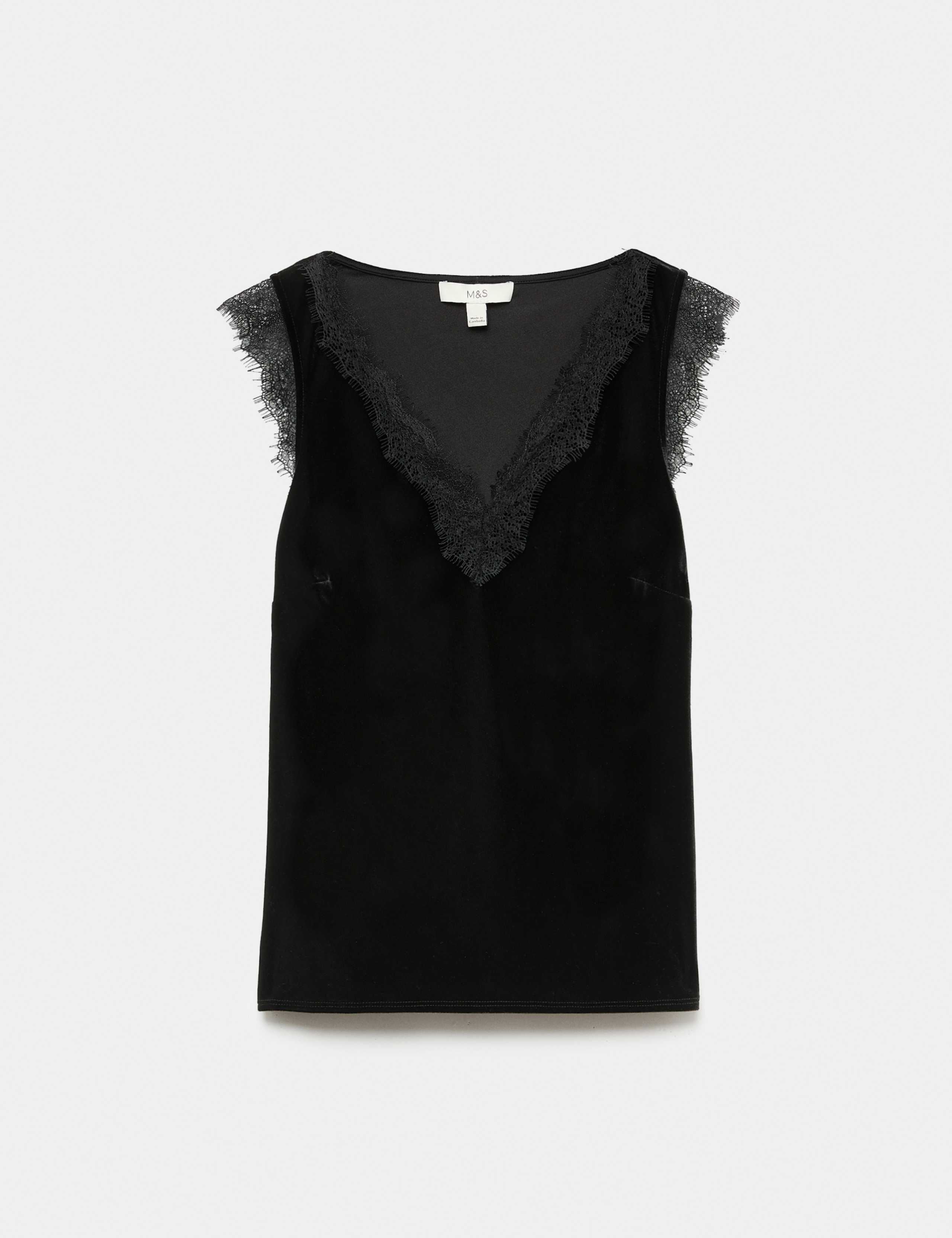 Velvet V Neck Lace Insert Cami Top 2 of 6