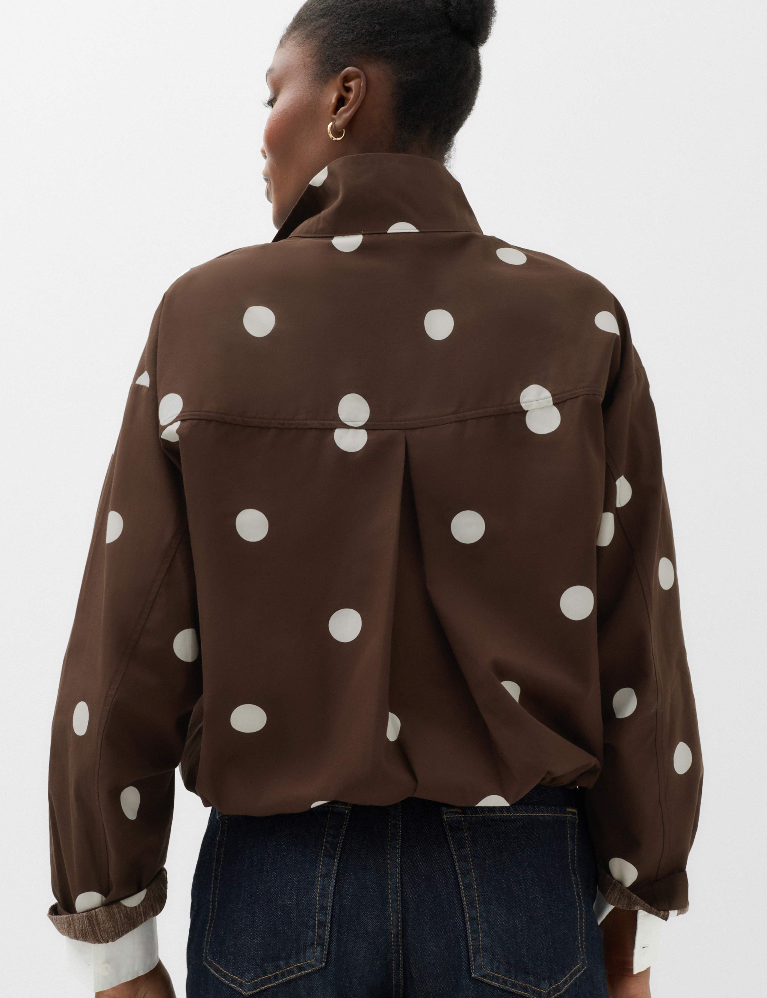 Pure Cotton Polka Dot Funnel Neck Drawstring Shirt 3 of 7