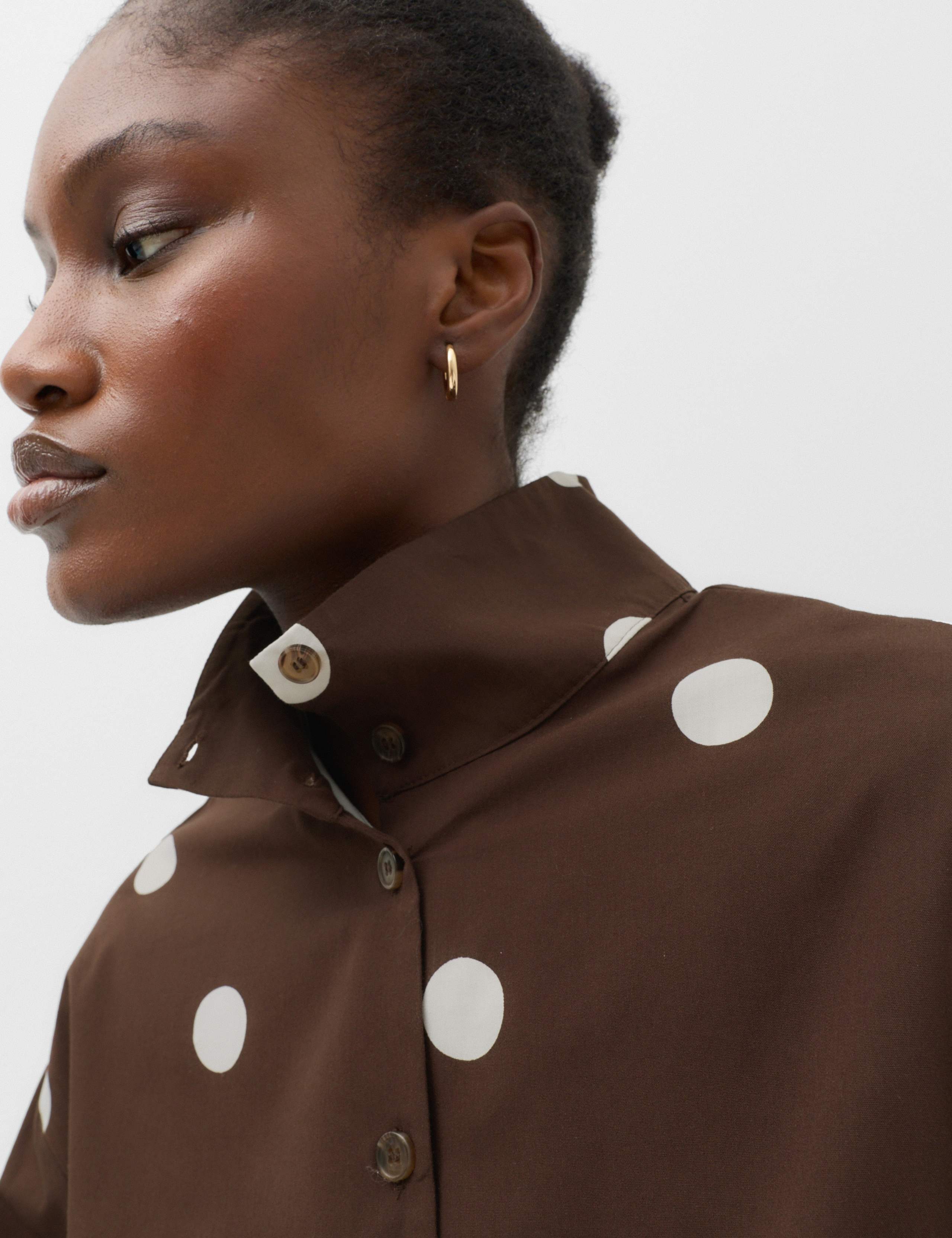 Pure Cotton Polka Dot Funnel Neck Drawstring Shirt 4 of 7