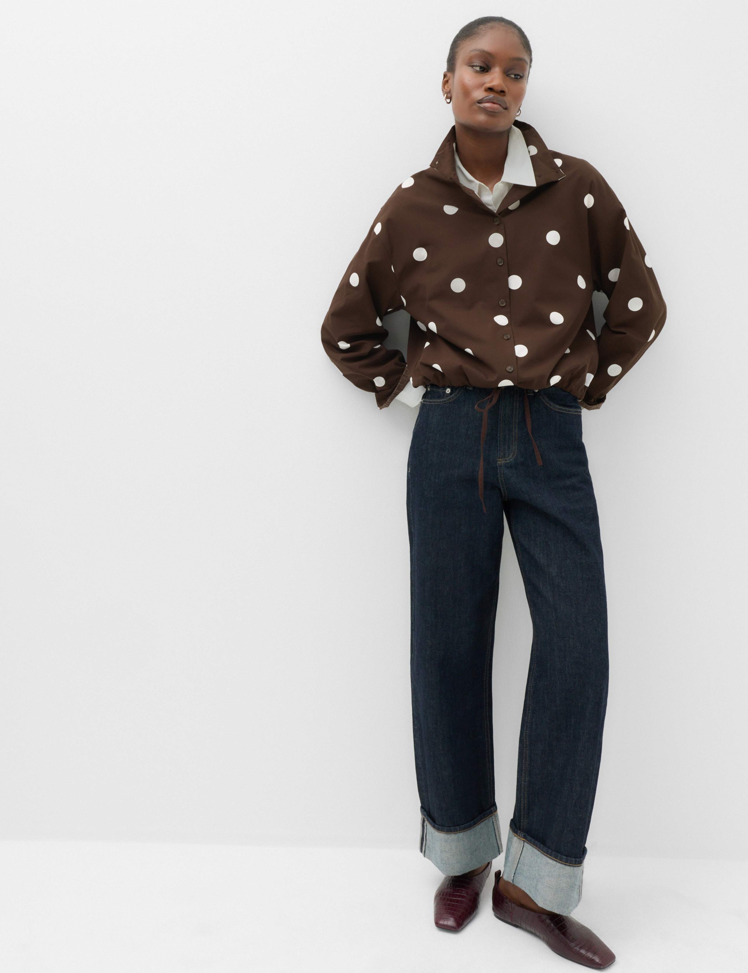 Pure Cotton Polka Dot Funnel Neck Drawstring Shirt 6 of 7