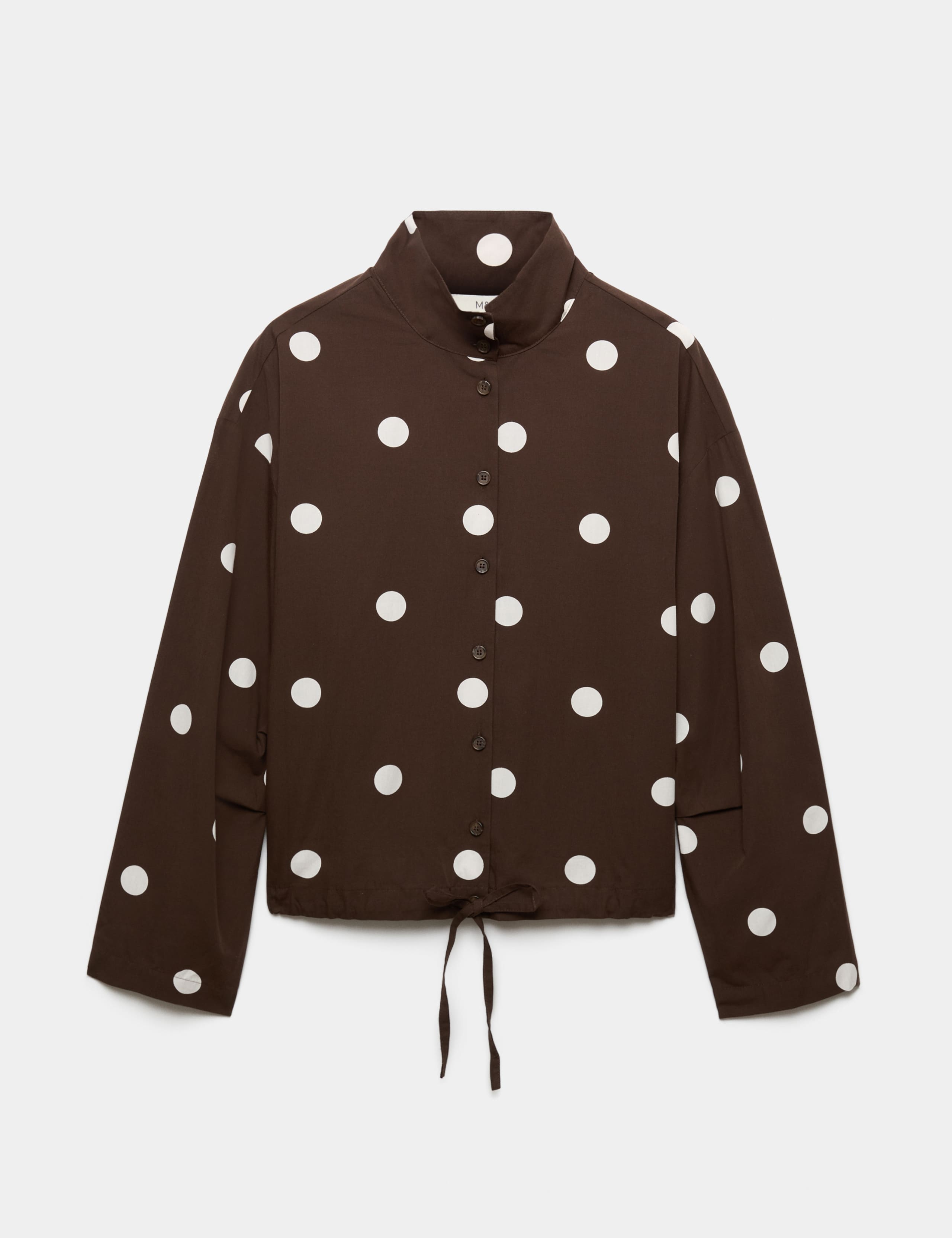 Pure Cotton Polka Dot Funnel Neck Drawstring Shirt 2 of 7