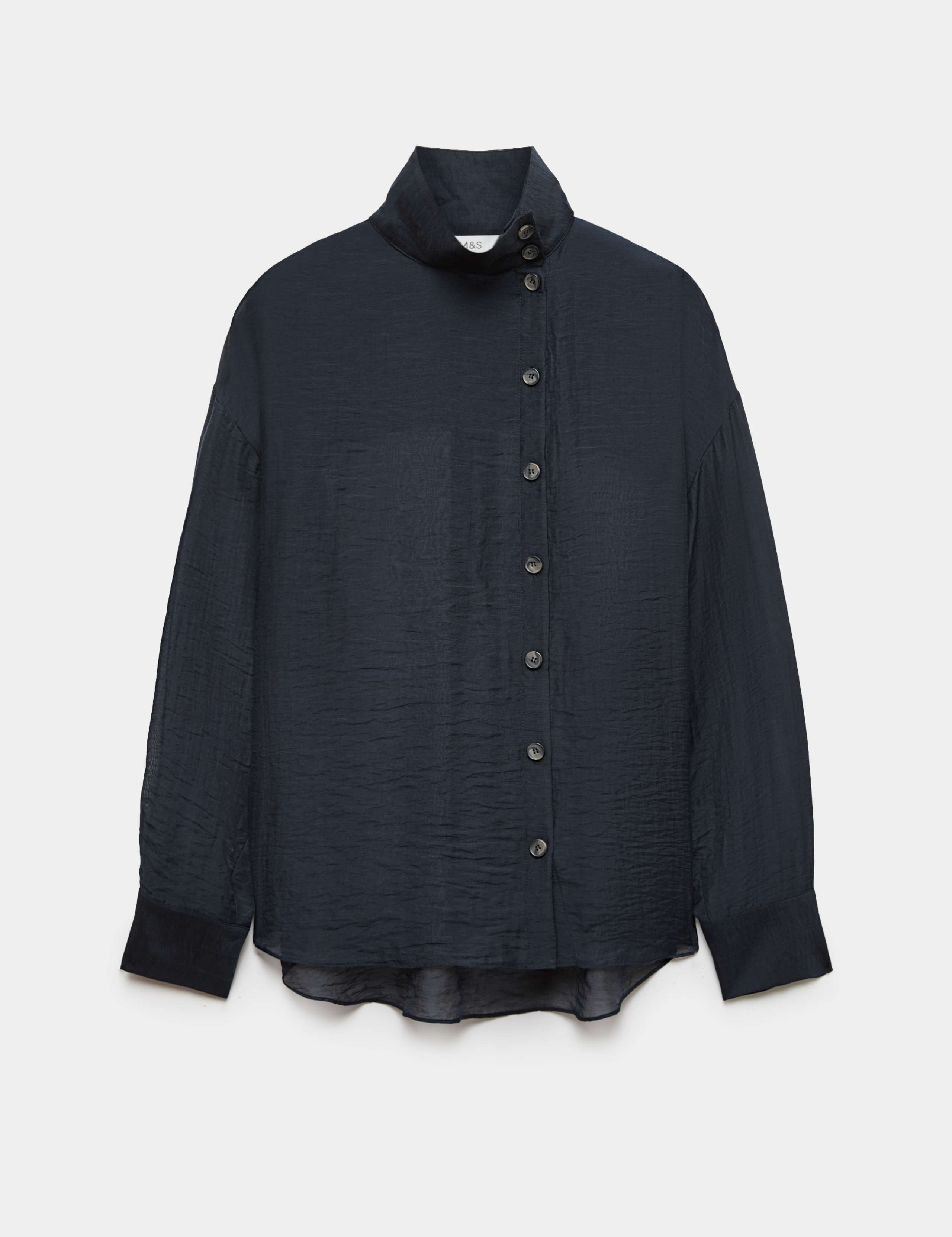 Lyocell Rich Sheer Funnel Neck Relaxed Shirt 2 of 6