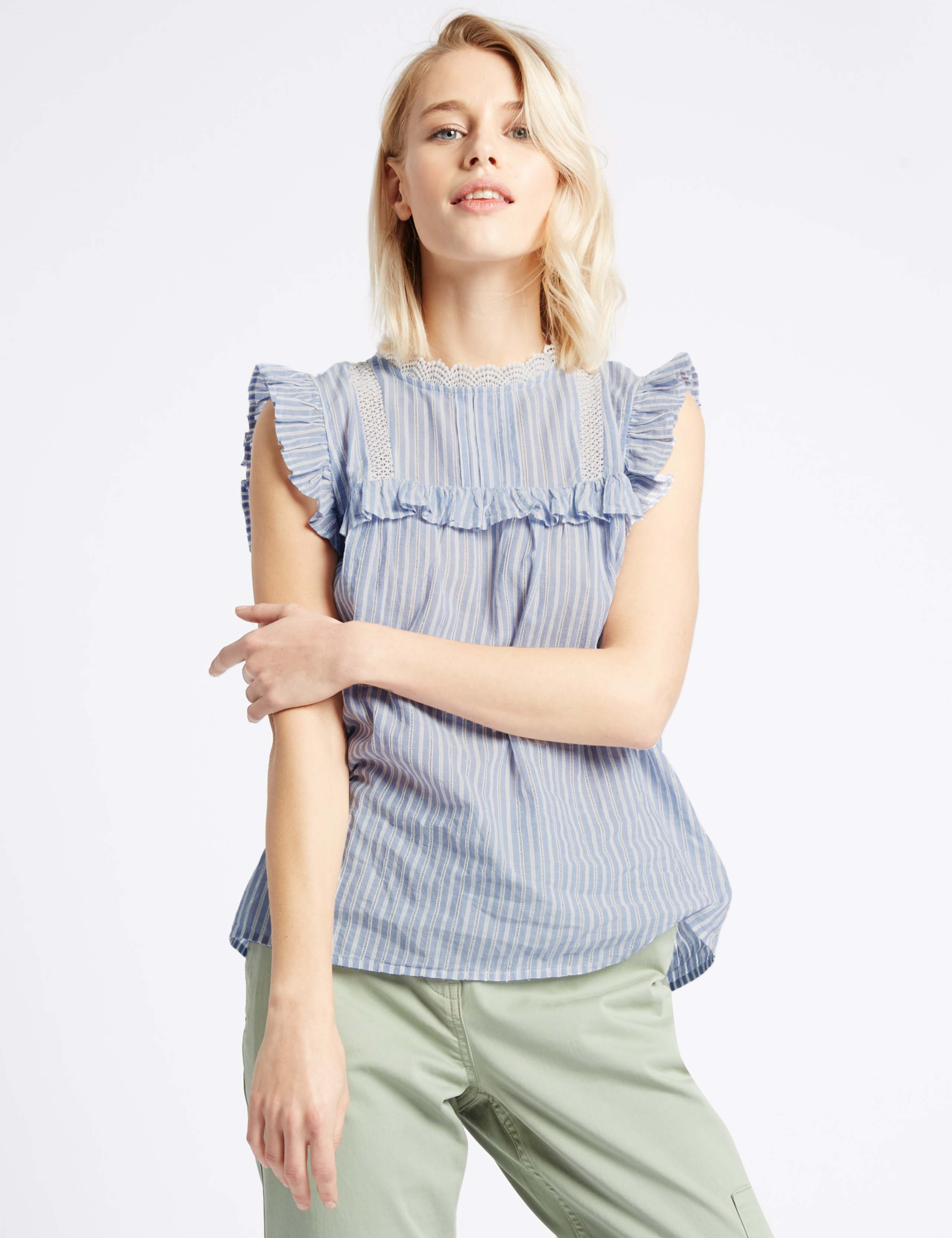 Pure Cotton Striped Short Sleeve Shell Top 1 of 4