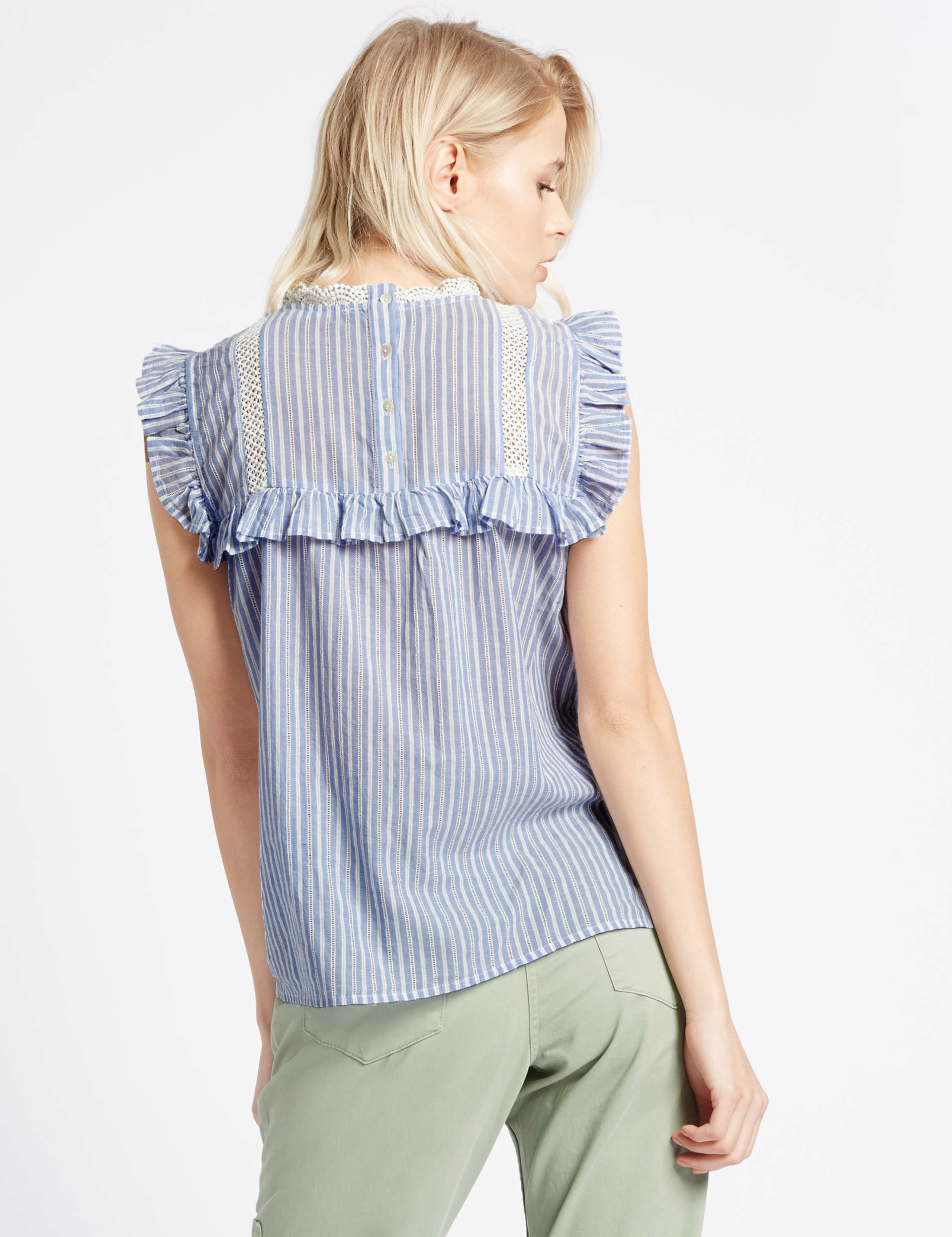 Pure Cotton Striped Short Sleeve Shell Top 3 of 4