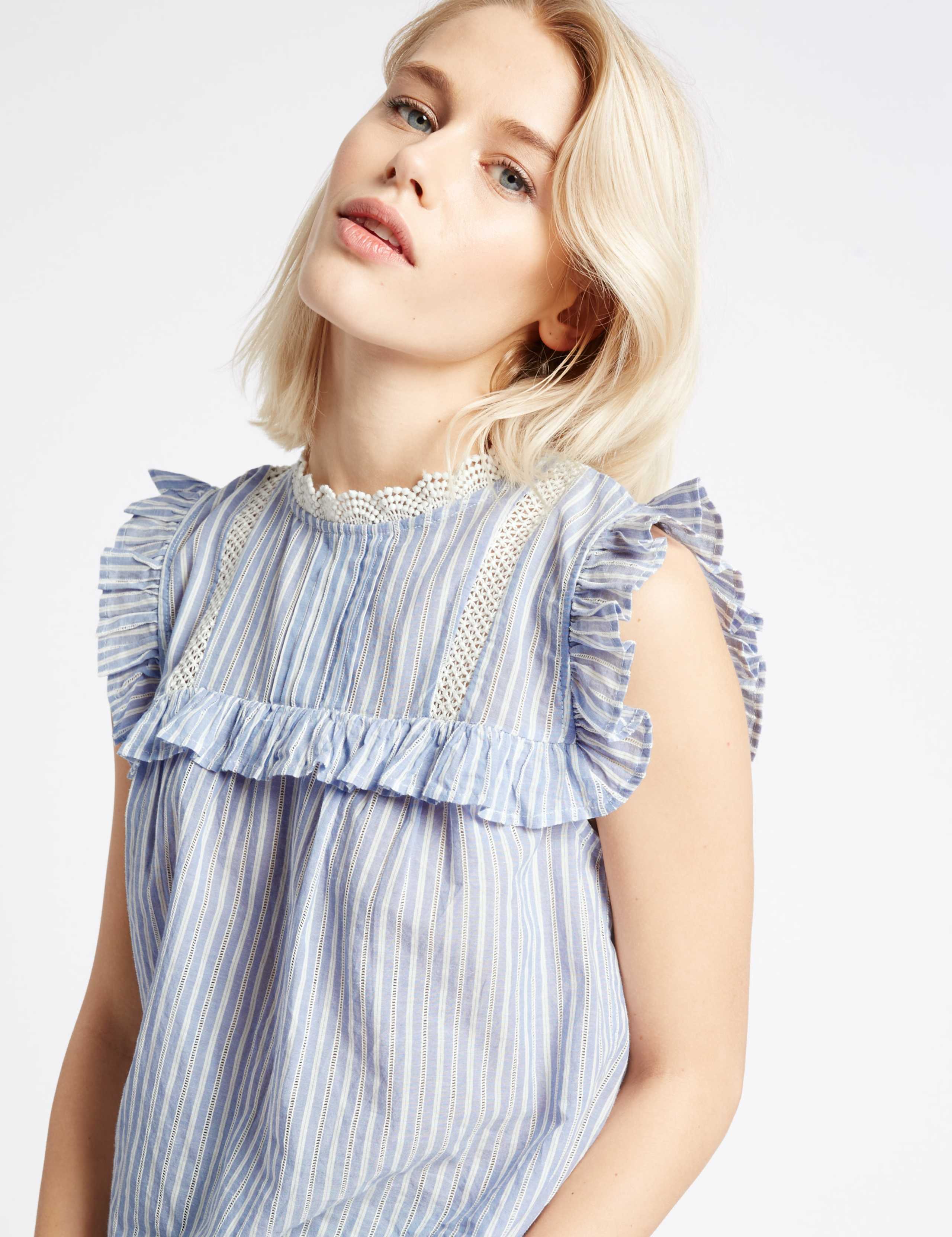 Pure Cotton Striped Short Sleeve Shell Top 4 of 4