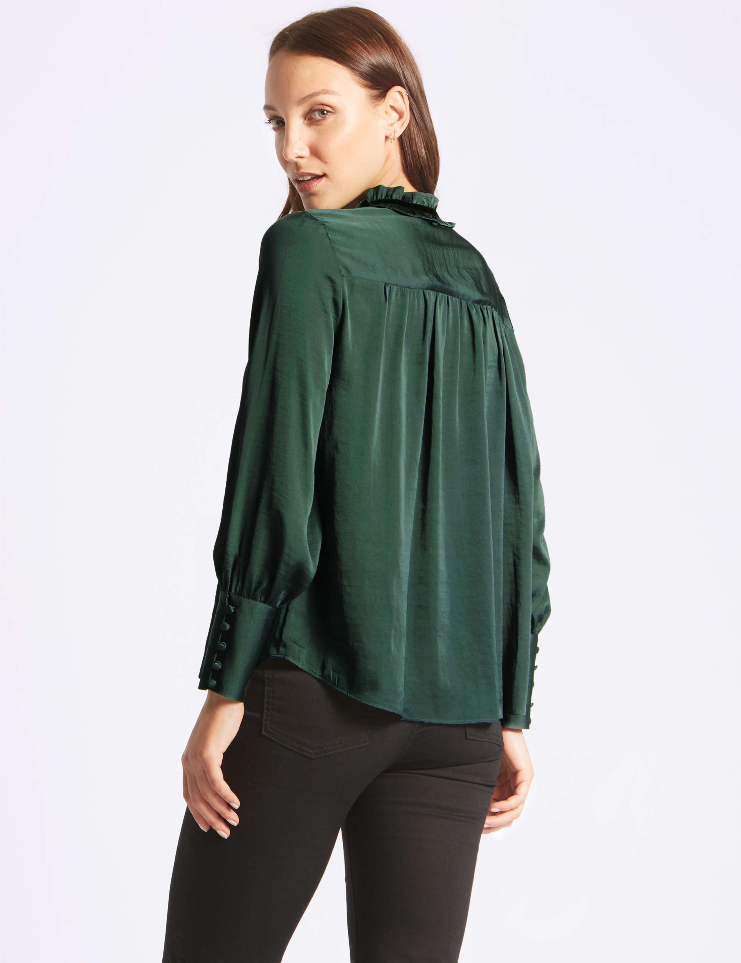 Velvet Trim Round Neck Long Sleeve Blouse 4 of 4