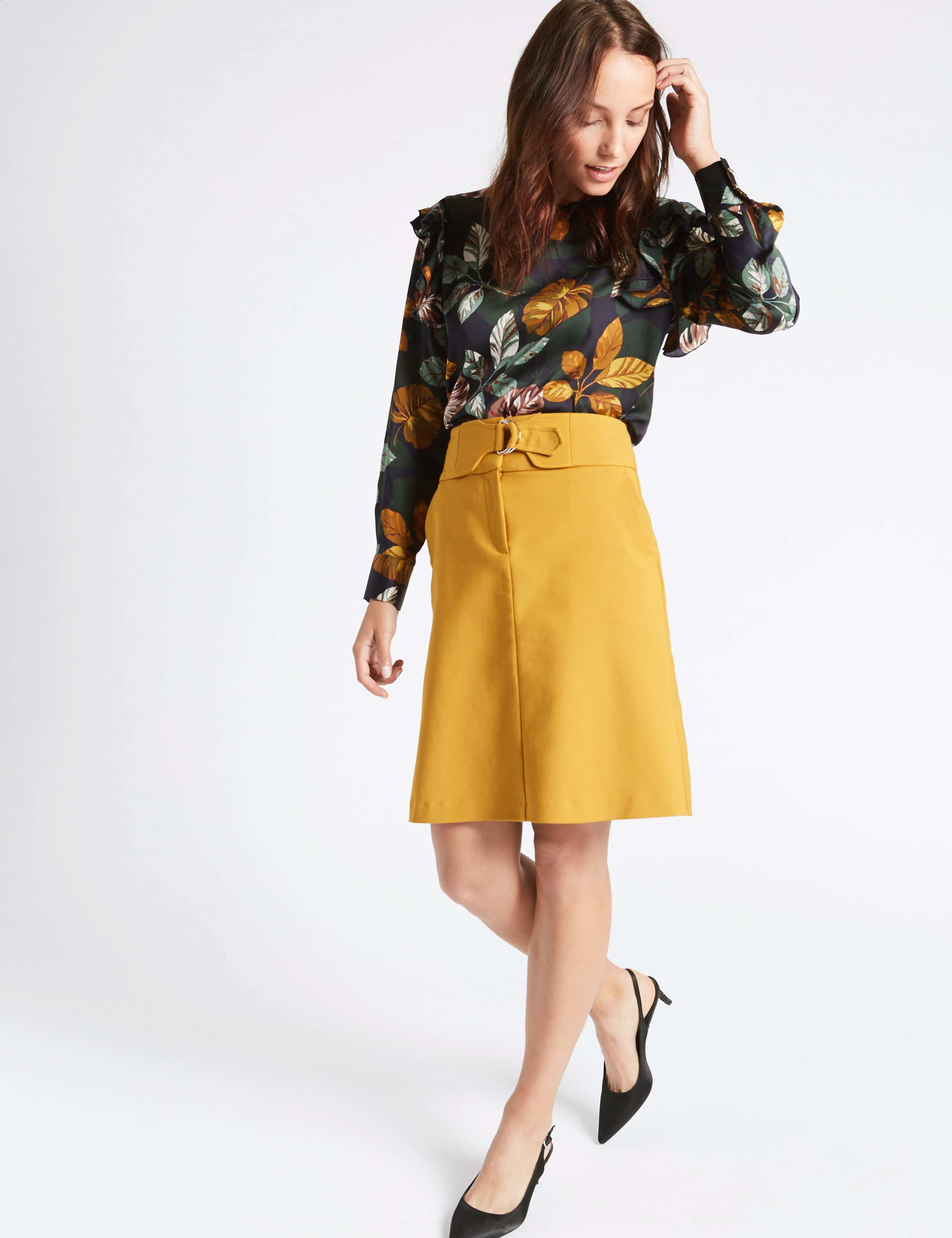 Printed Frill Shoulder Long Sleeve Shell Top 3 of 5