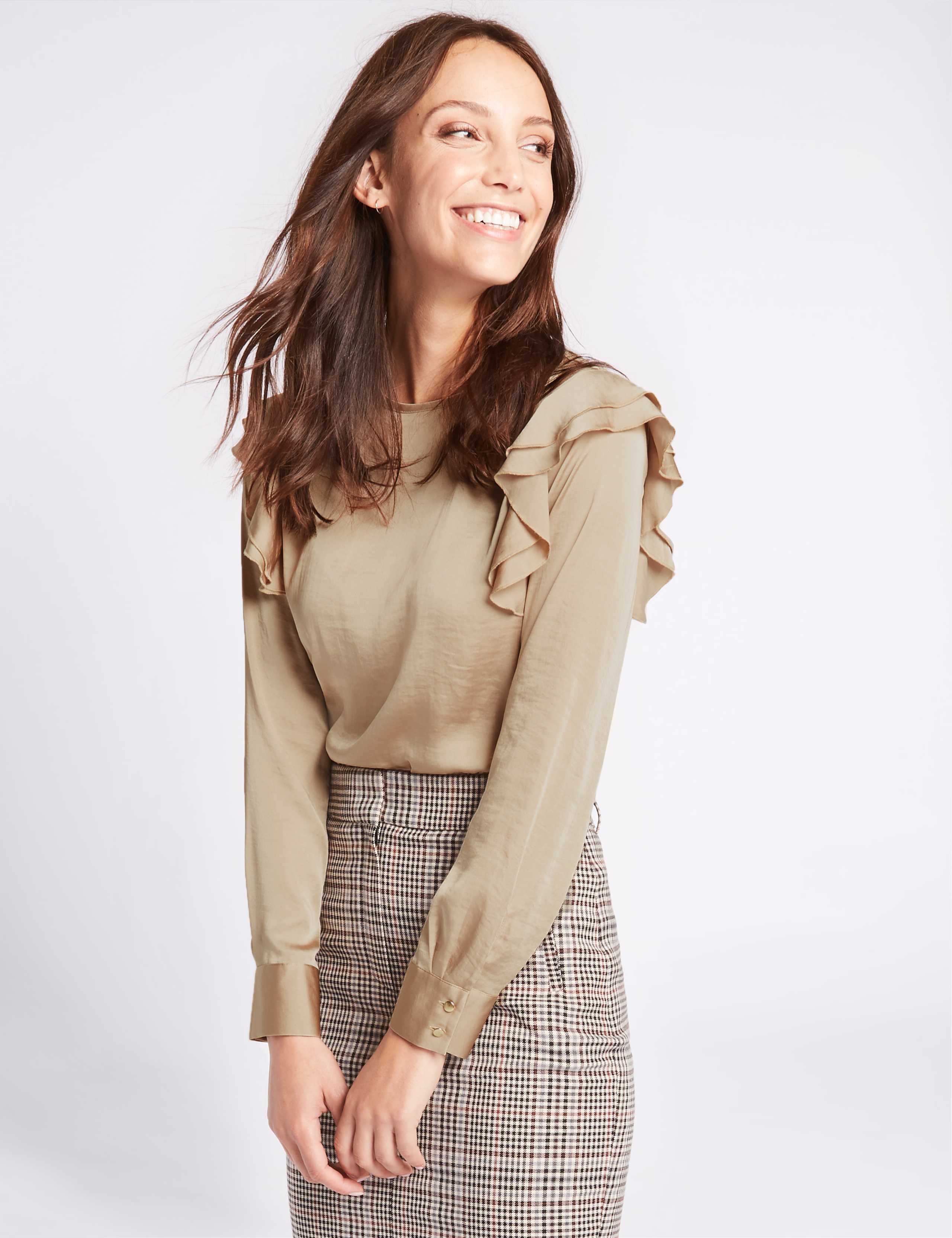 Frill Shoulder Round Neck Shell Top | M&S Collection | M&S
