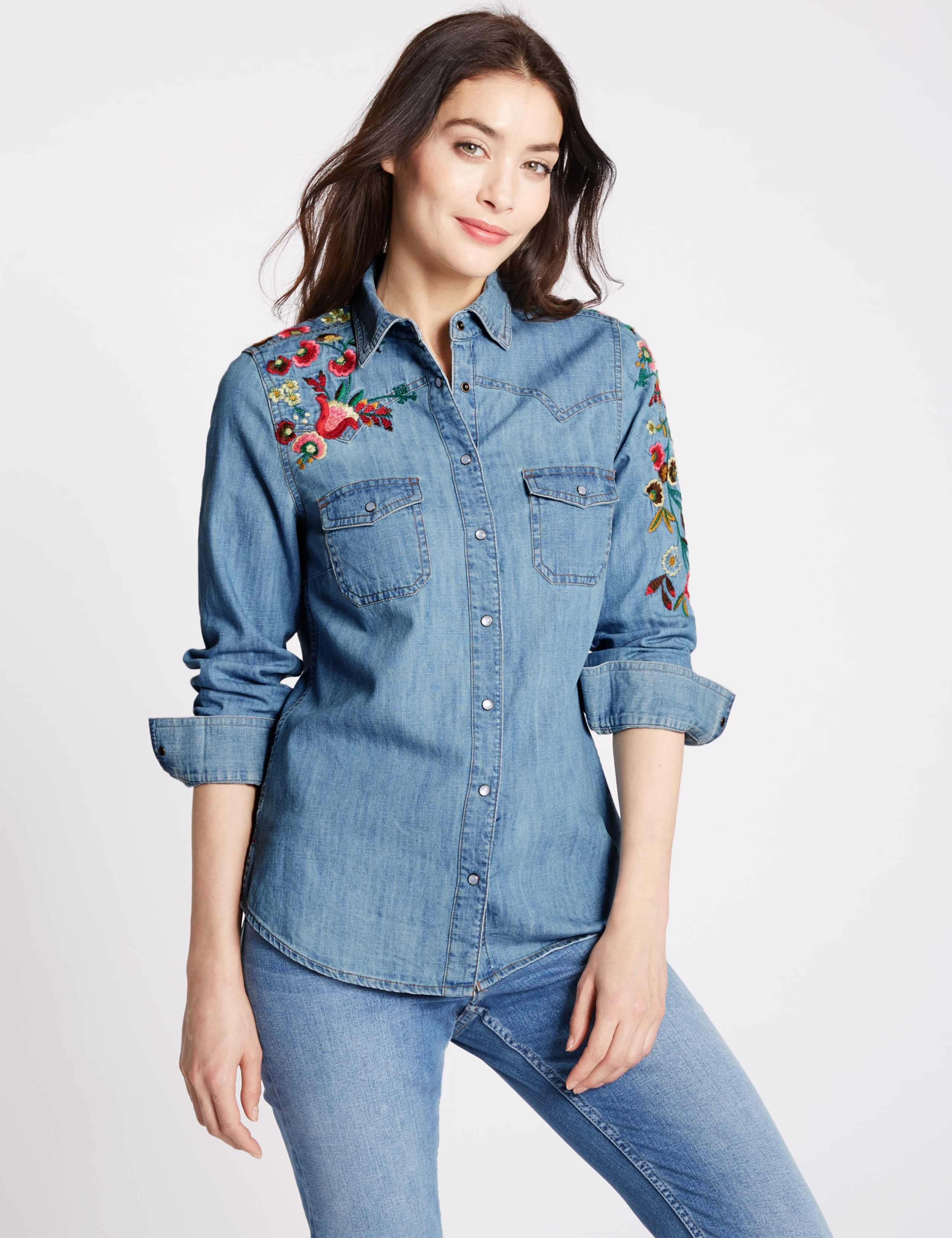 Pure Cotton Embroidered Denim Shirt 1 of 4