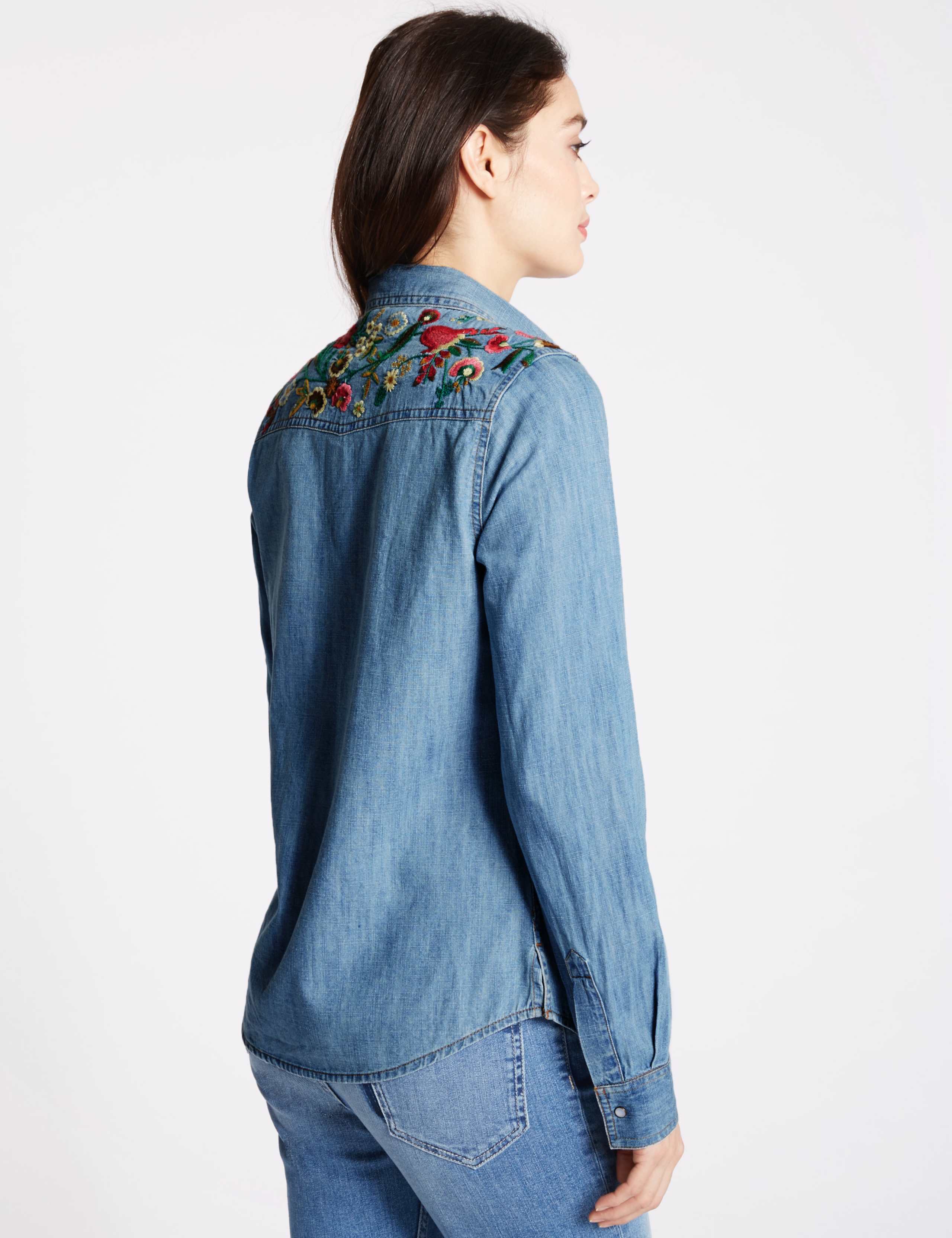 Pure Cotton Embroidered Denim Shirt 3 of 4
