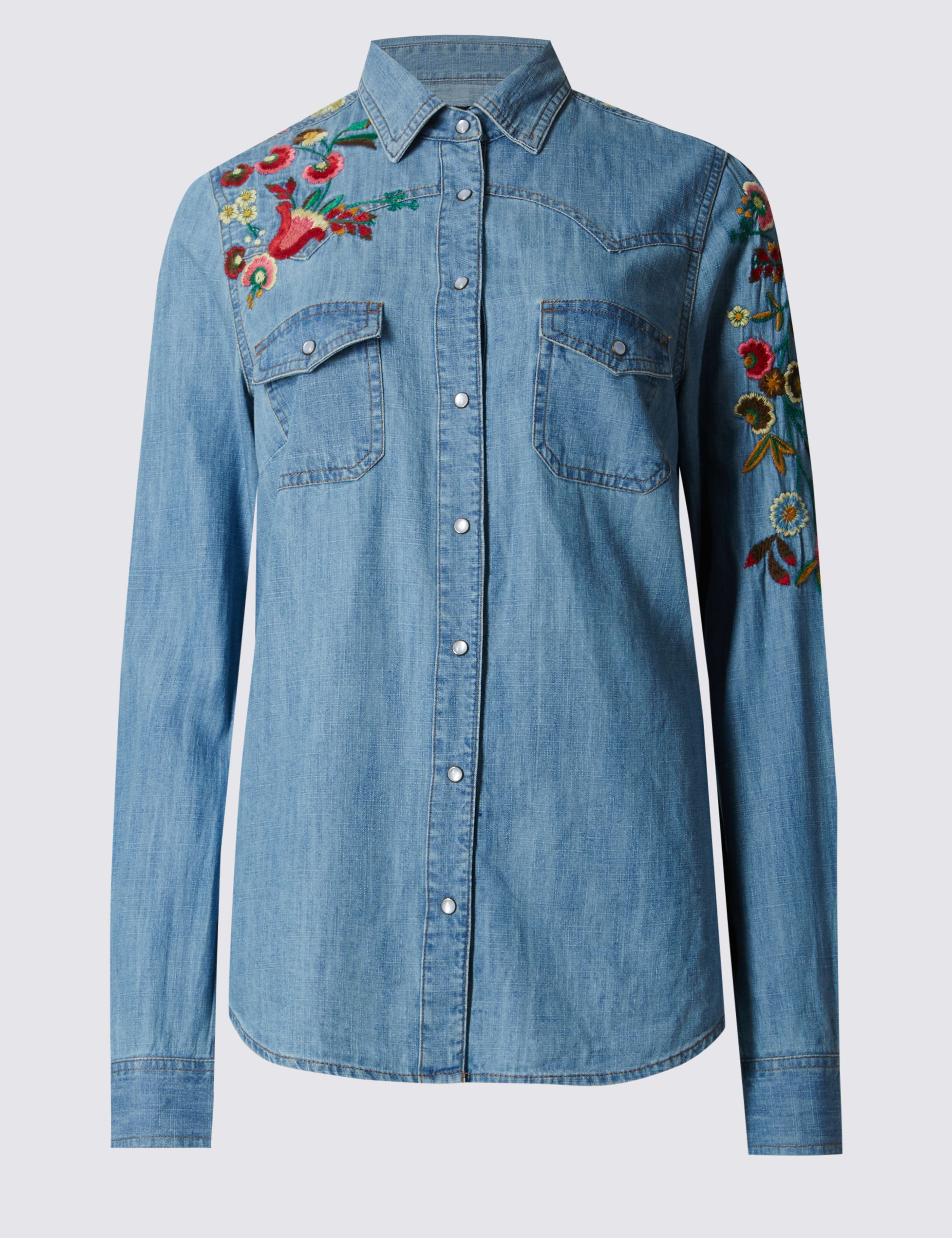Pure Cotton Embroidered Denim Shirt 2 of 4