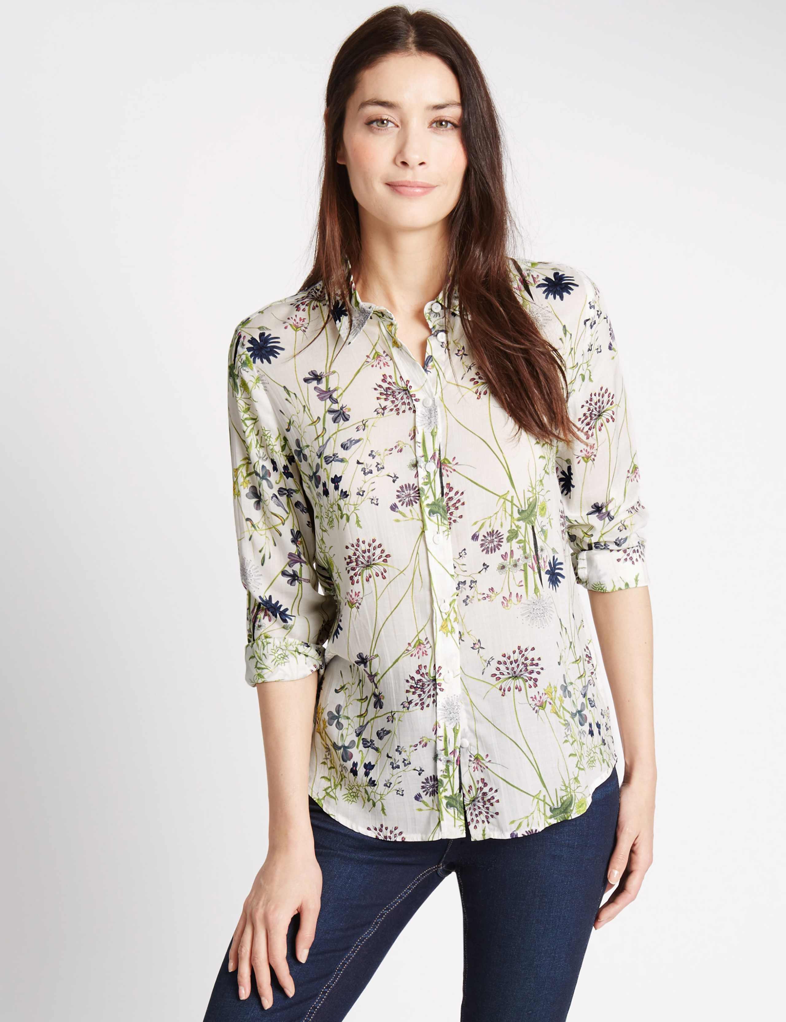 Pure Modal Floral Print Long Sleeve Shirt 1 of 4
