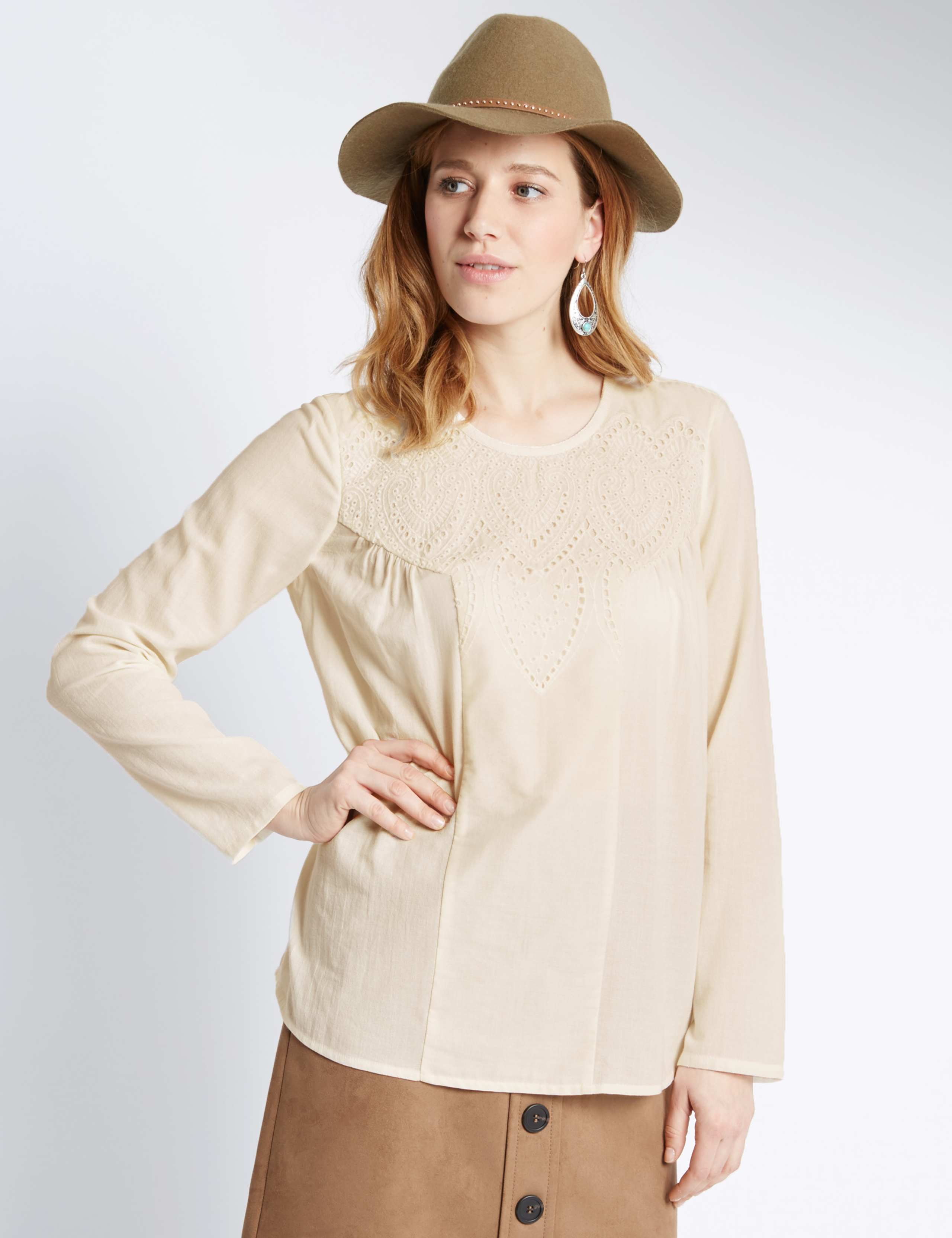 Pure Cotton Embroidered Cutwork Blouse 1 of 3