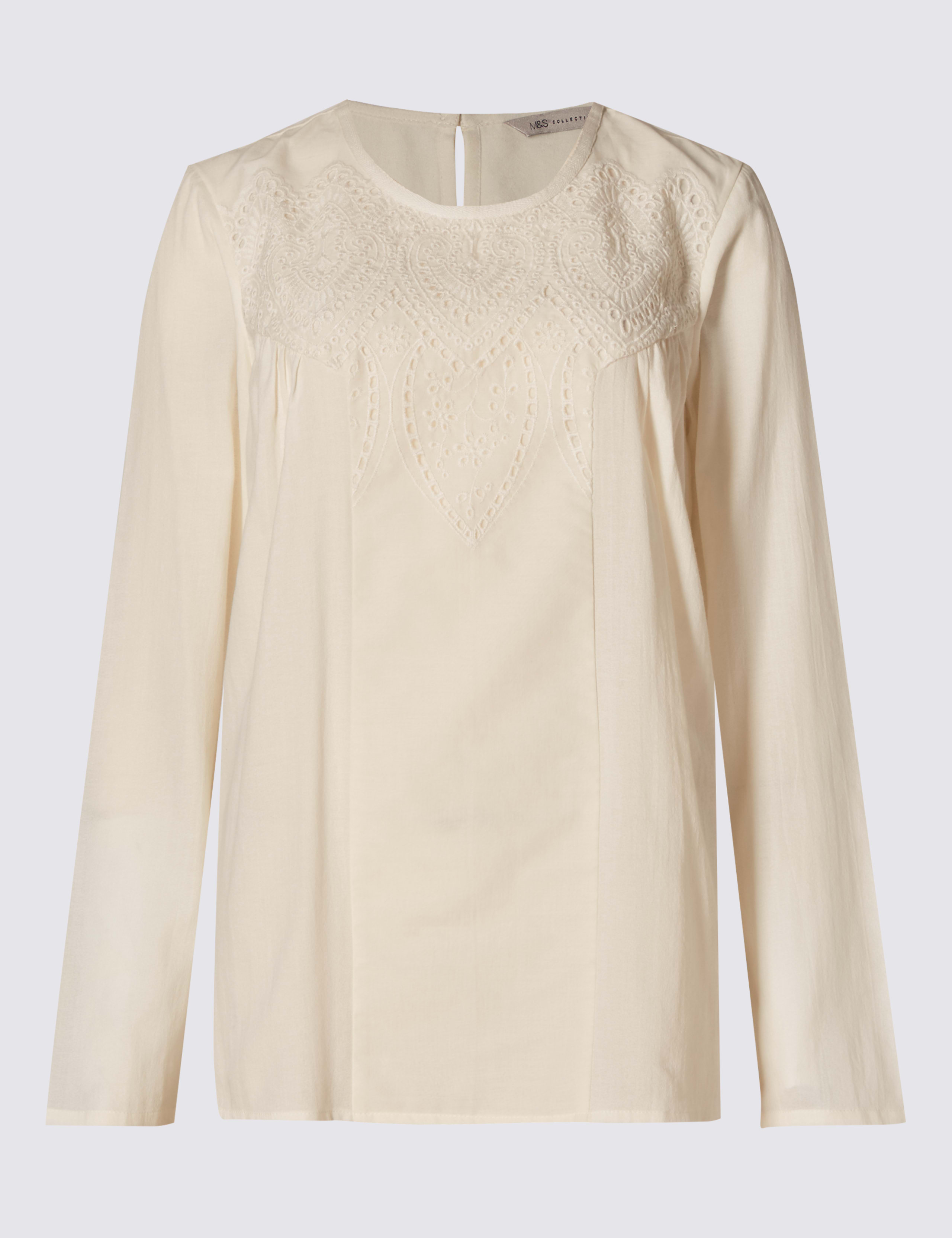 Pure Cotton Embroidered Cutwork Blouse 2 of 3