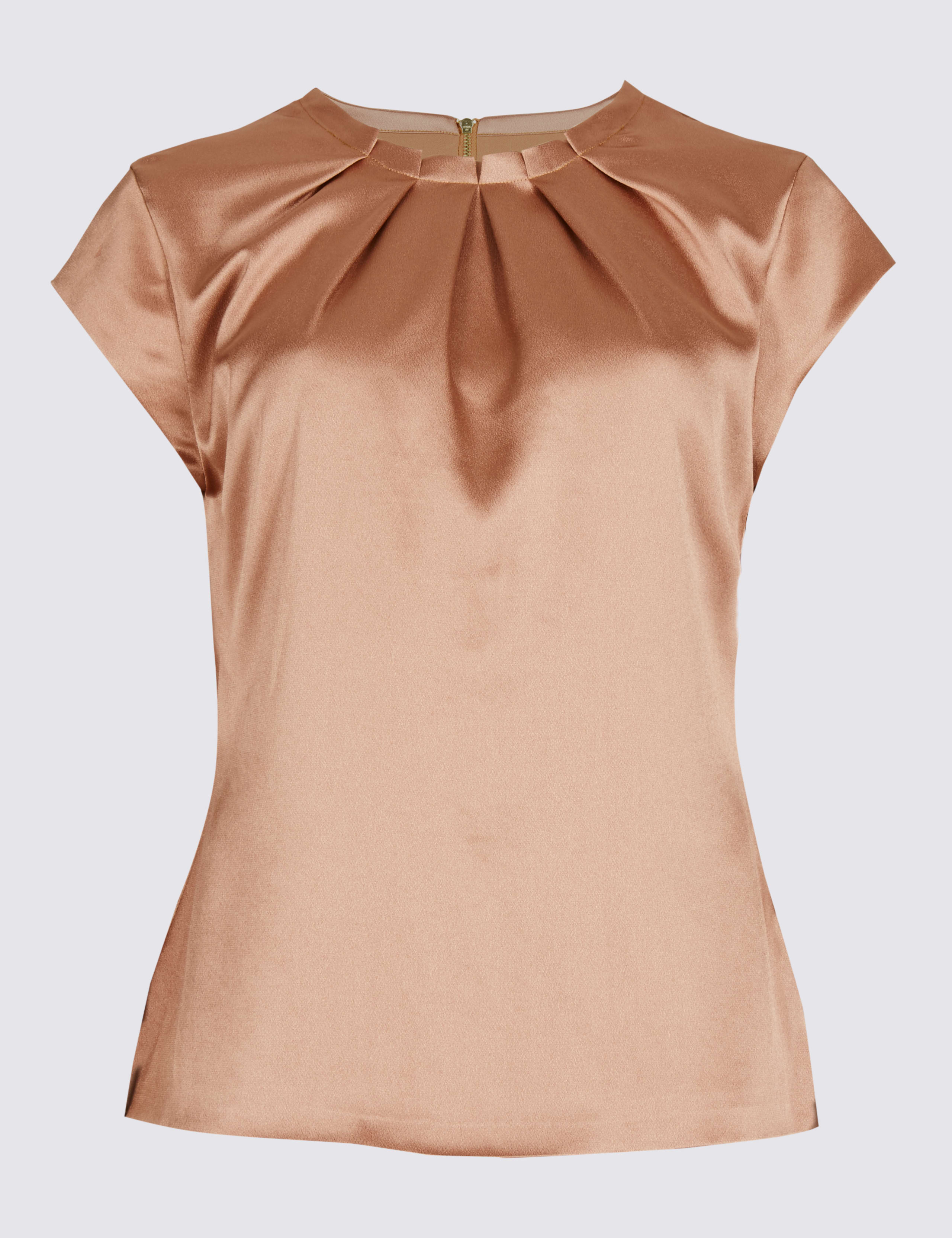 Pleat Front Satin Cap Sleeve Shell Top 2 of 4