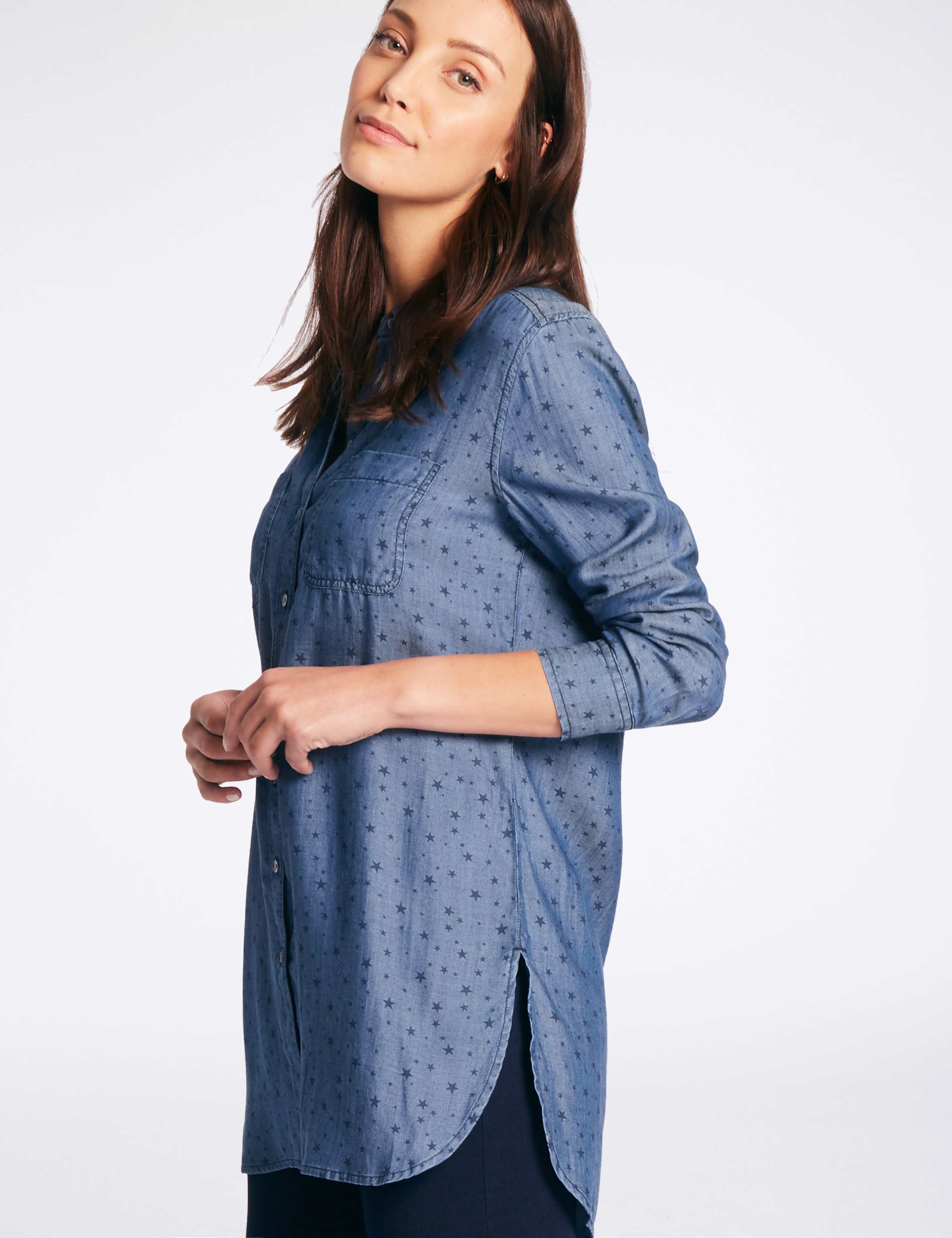 Denim Star Print Longline Shirt 3 of 4