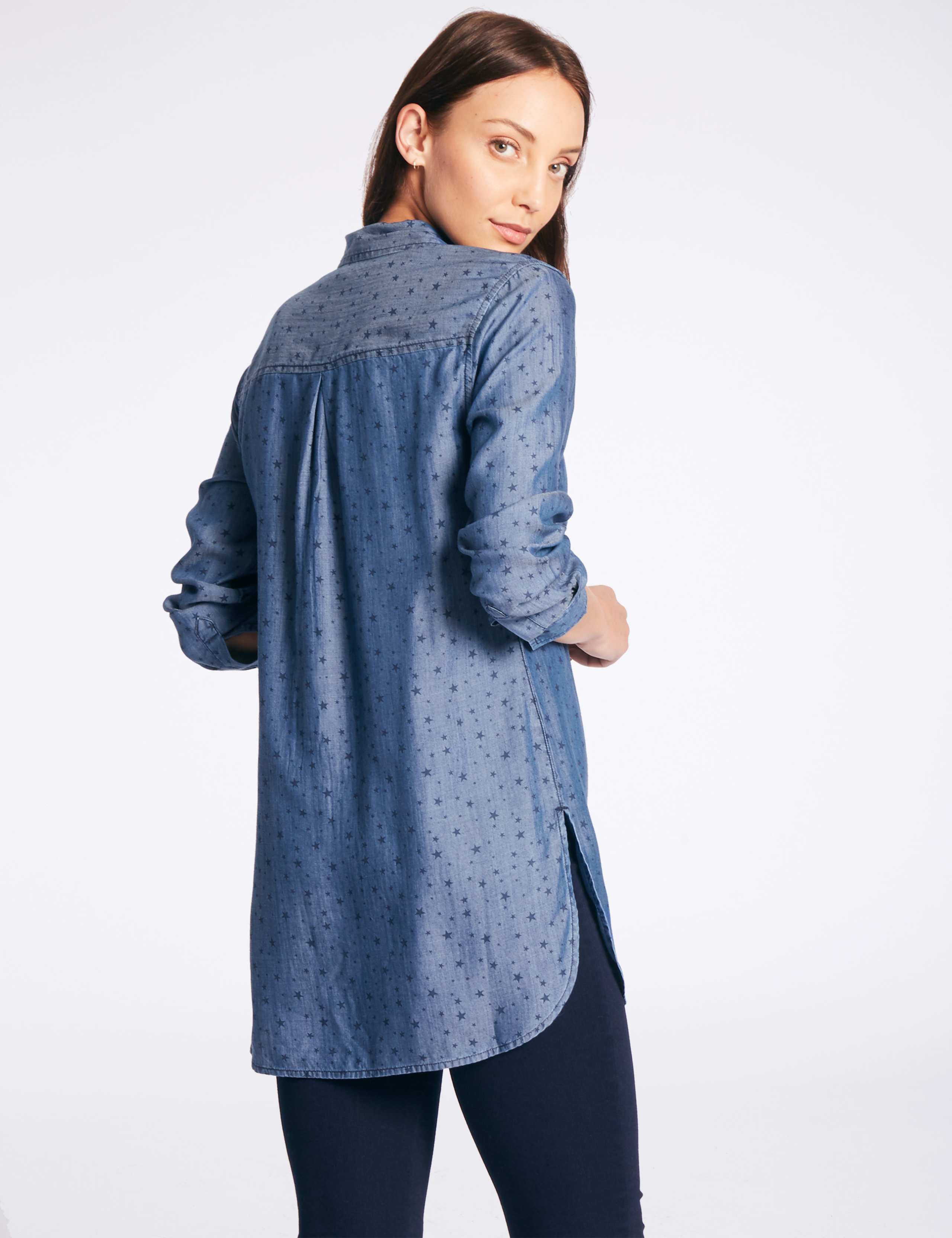 Denim Star Print Longline Shirt 4 of 4
