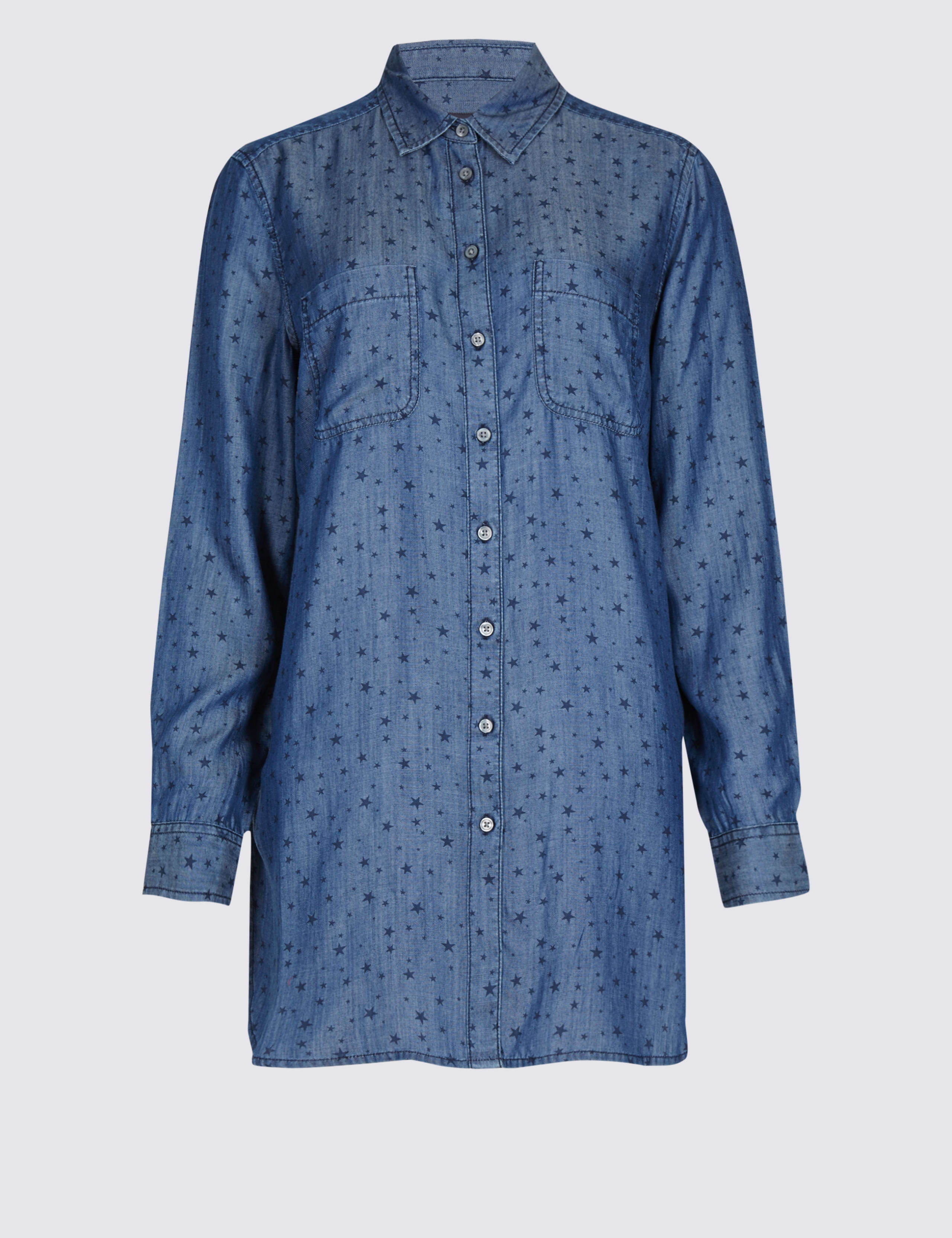 Denim Star Print Longline Shirt 2 of 4