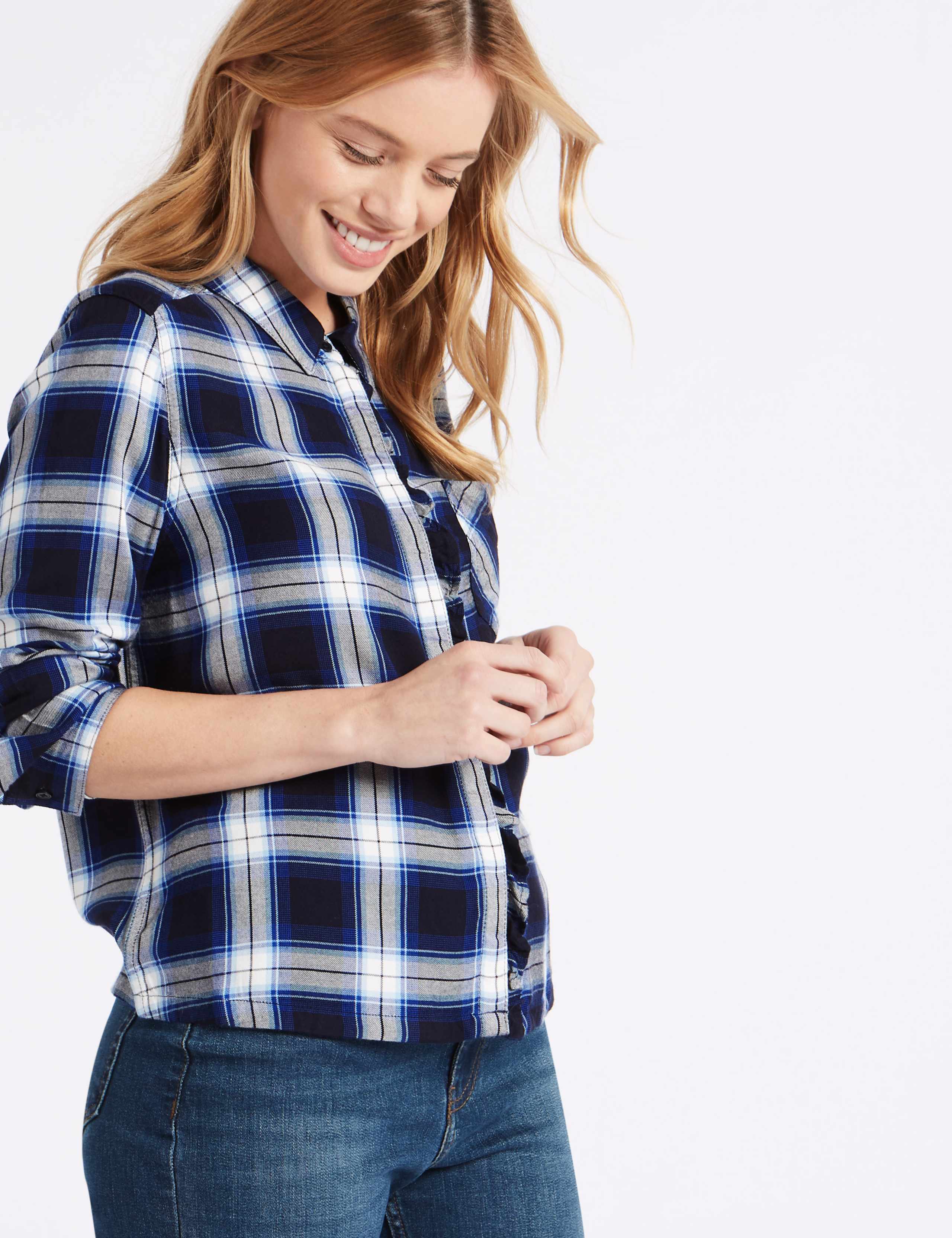 PETITE Checked Ruffle Long Sleeve Shirt 2 of 3