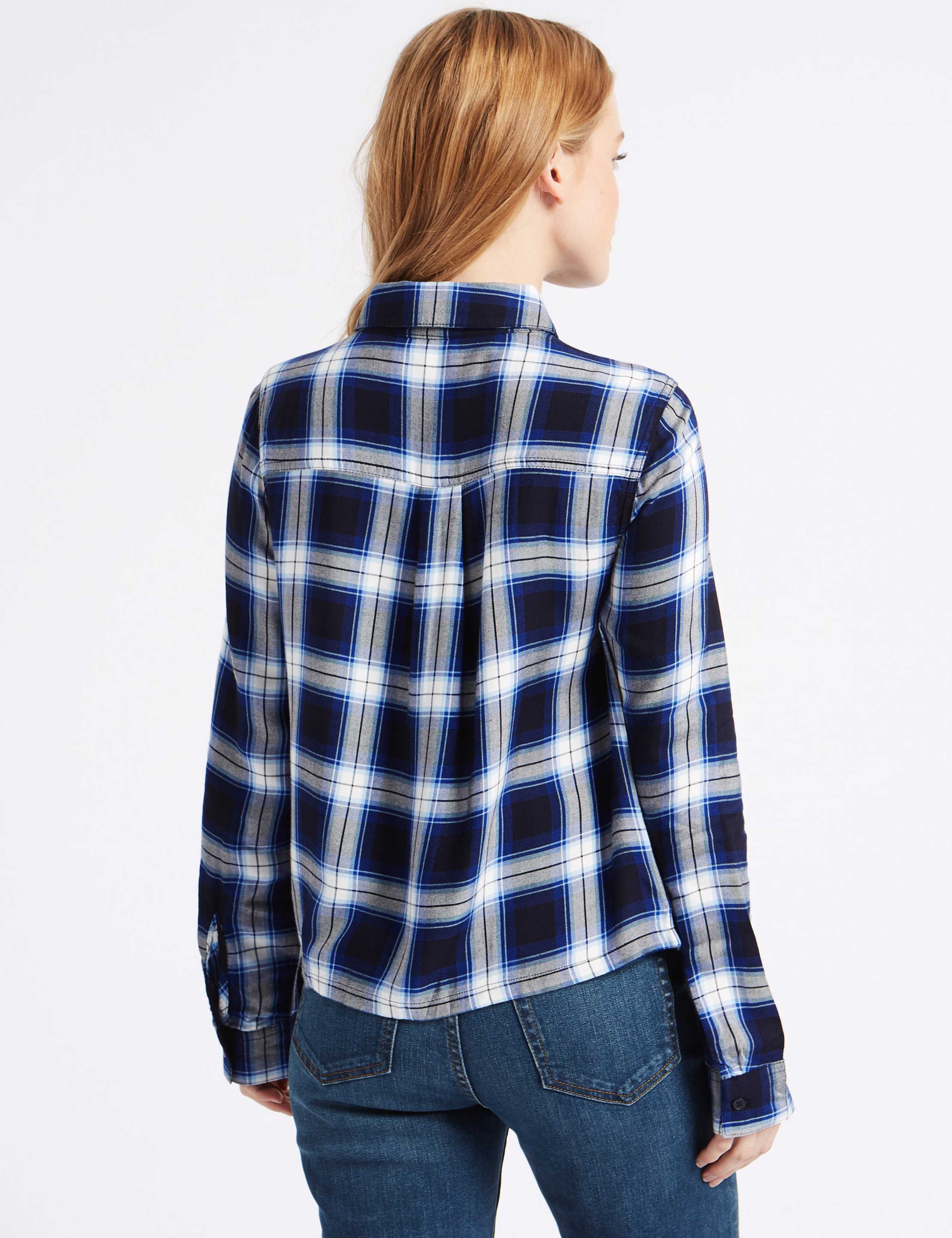 PETITE Checked Ruffle Long Sleeve Shirt 3 of 3