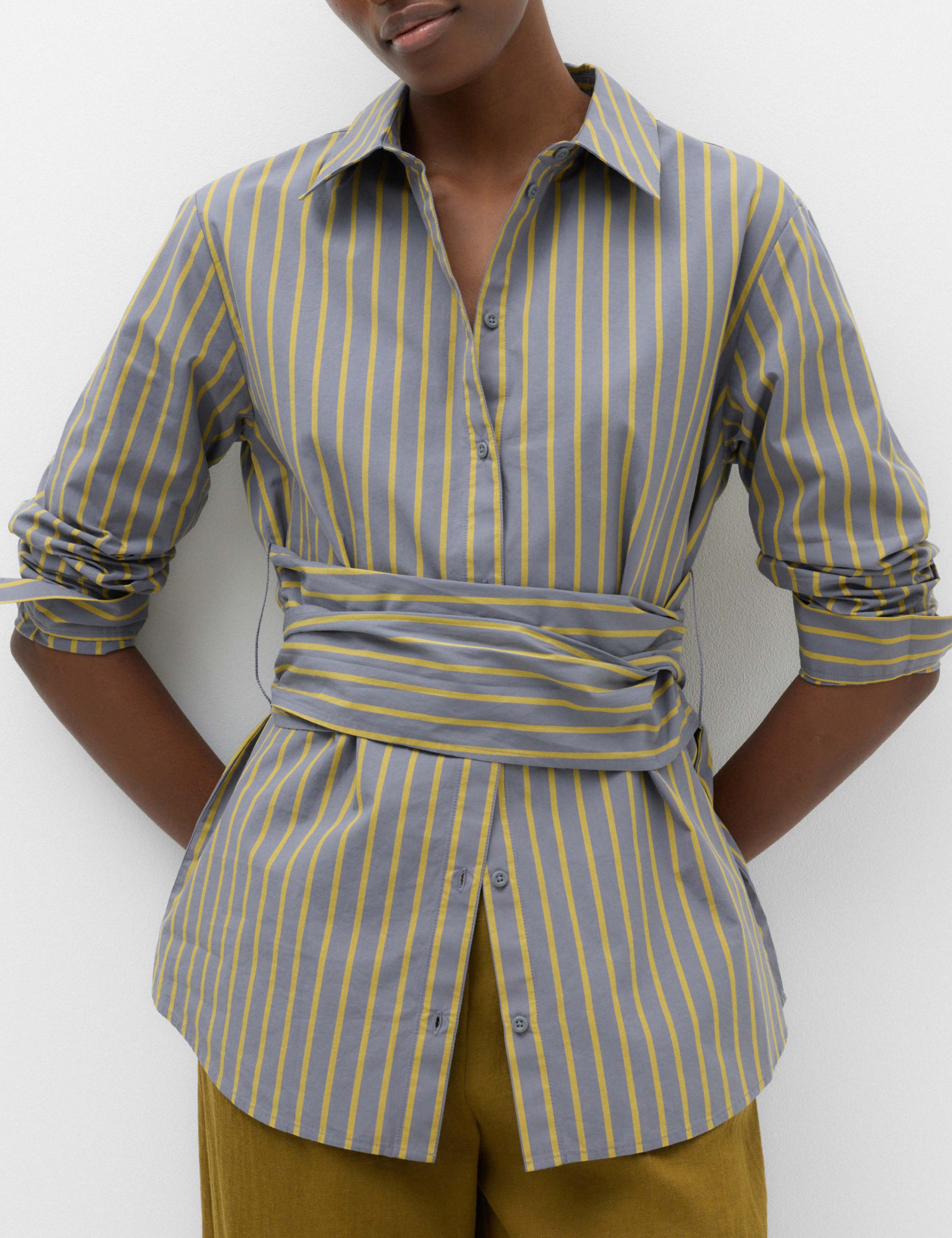 Pure Cotton Striped Tie Waisted Shirt 1 of 5