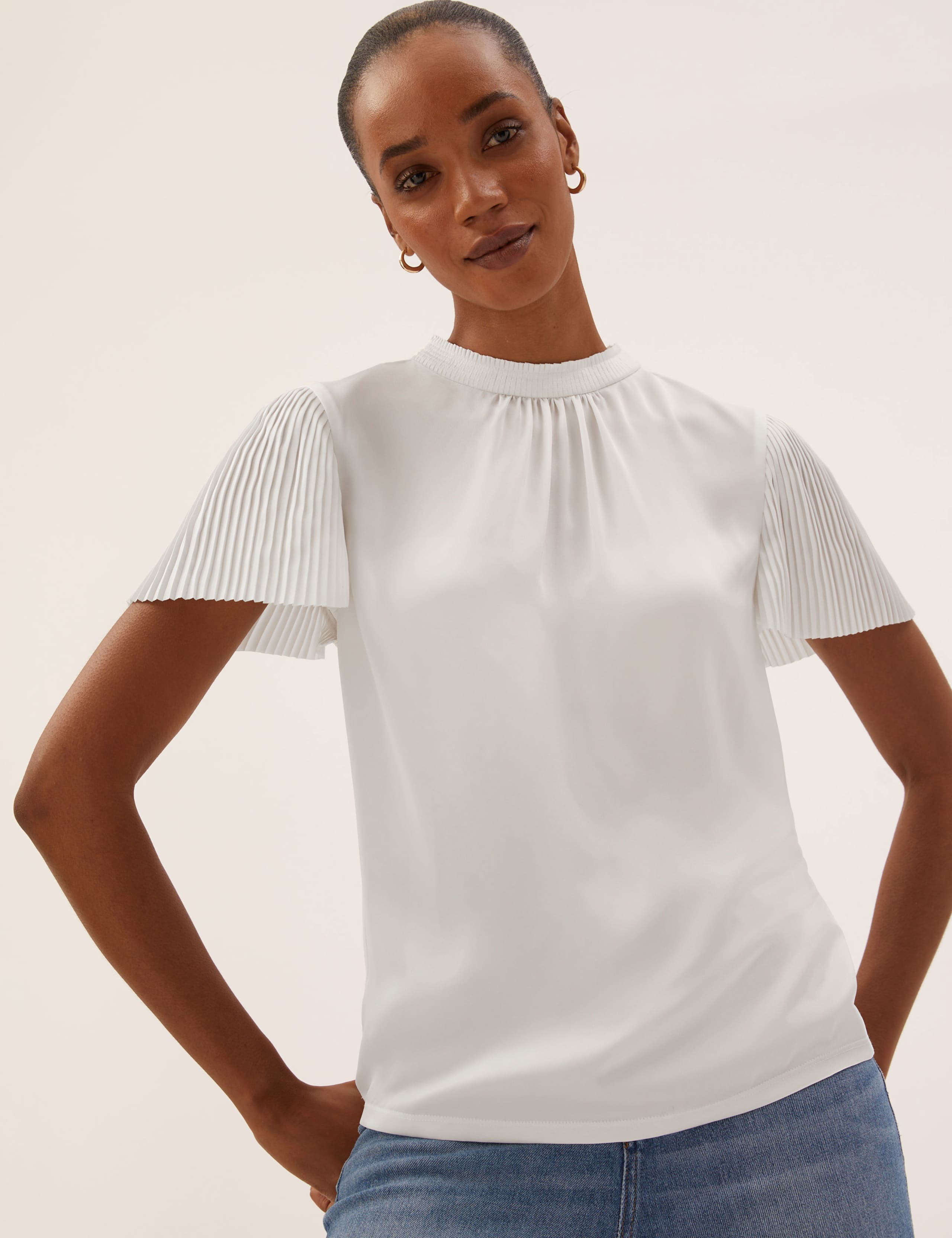 Jersey Plisse High Neck Regular Fit Top 3 of 6