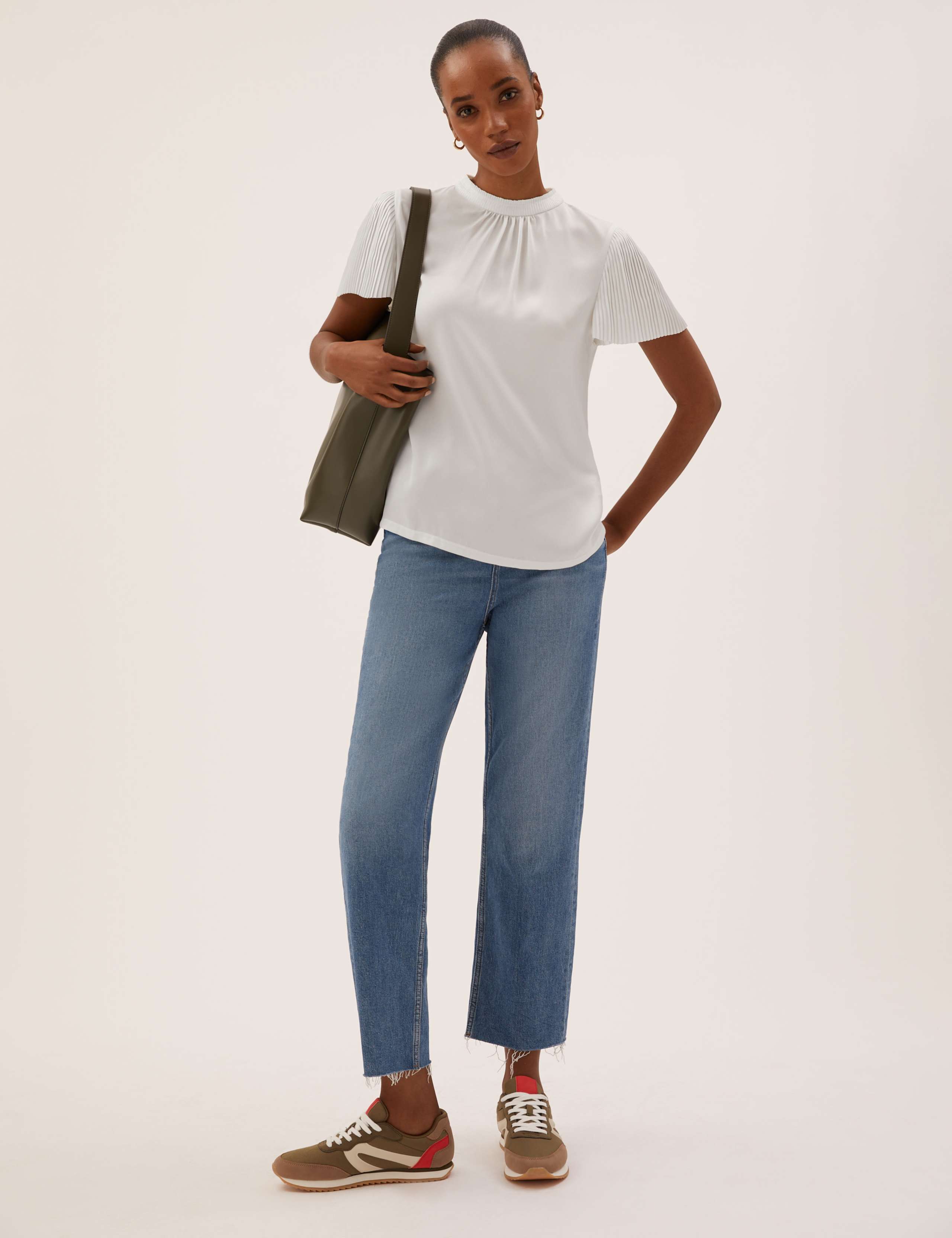 Jersey Plisse High Neck Regular Fit Top 4 of 6