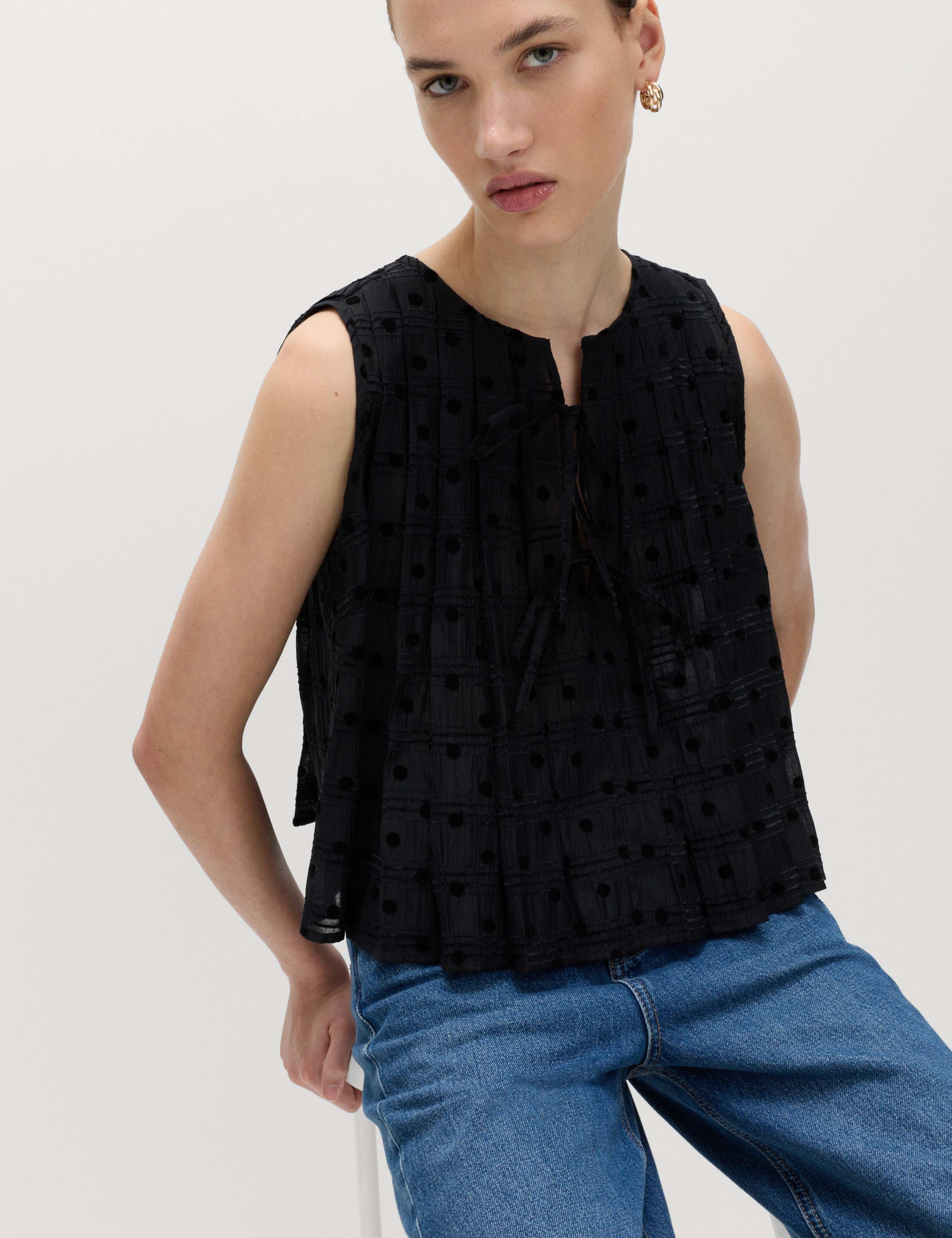 Lyocell Blend Polka Dot Tie Front Top 6 of 7