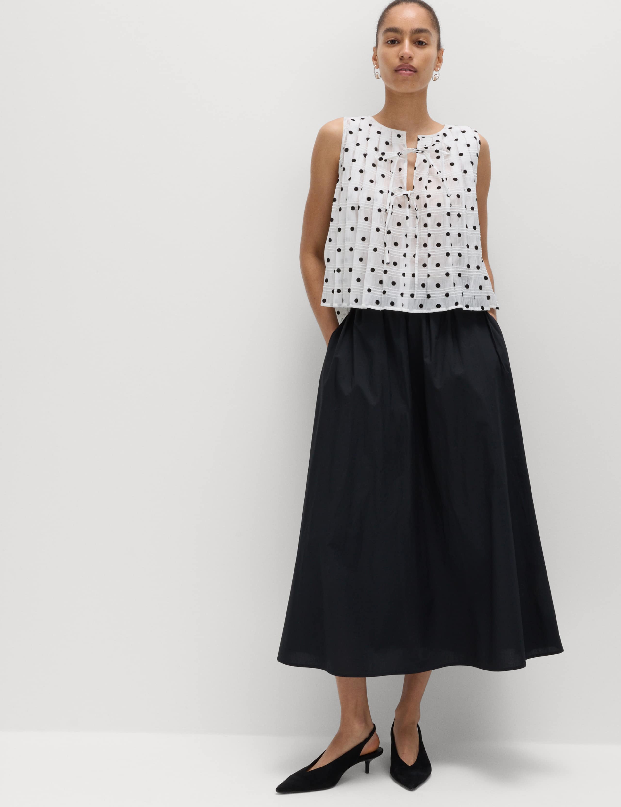 Lyocell Blend Polka Dot Tie Front Top 3 of 6