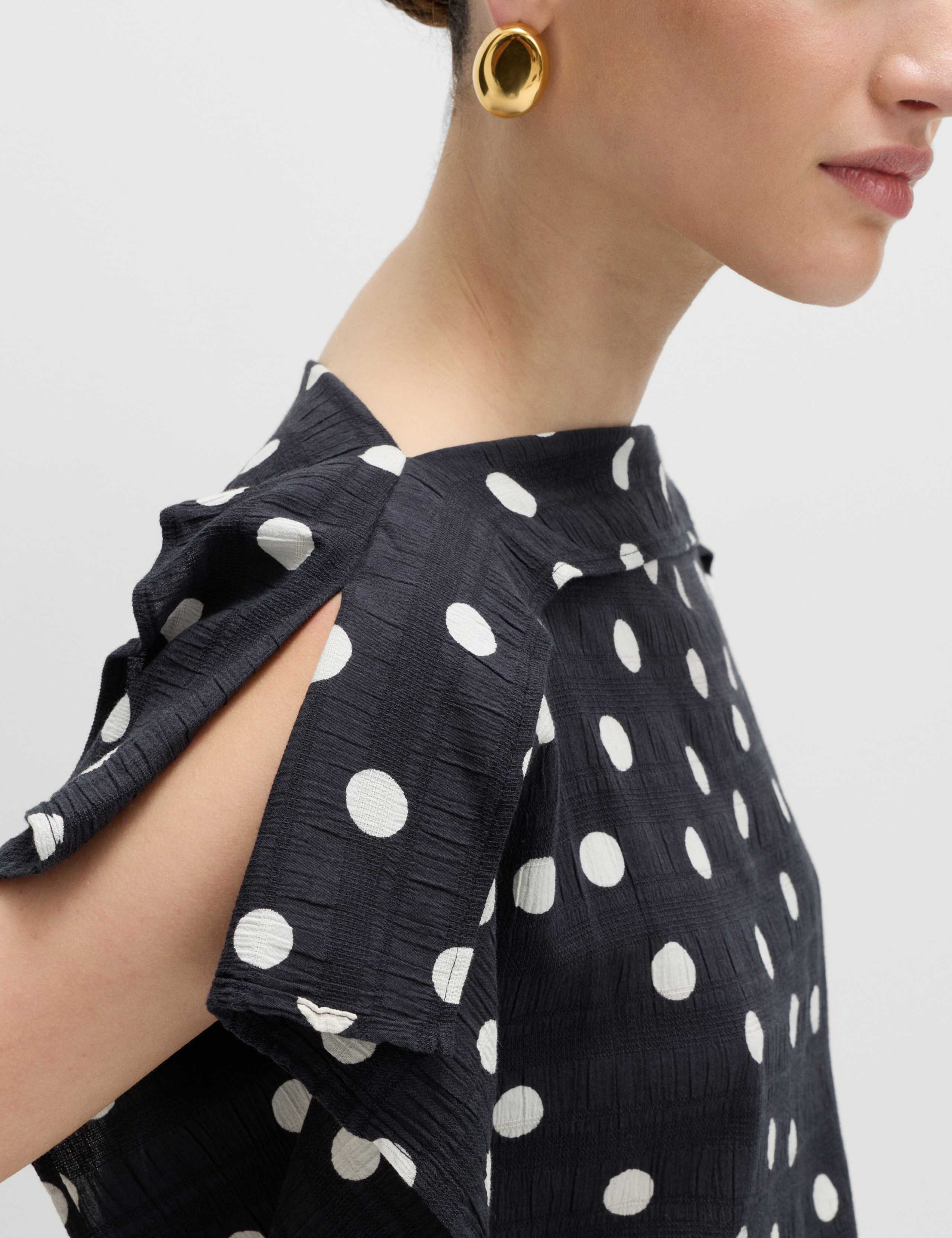 Cotton Blend Spot Print Ruffle Draped Top 3 of 5