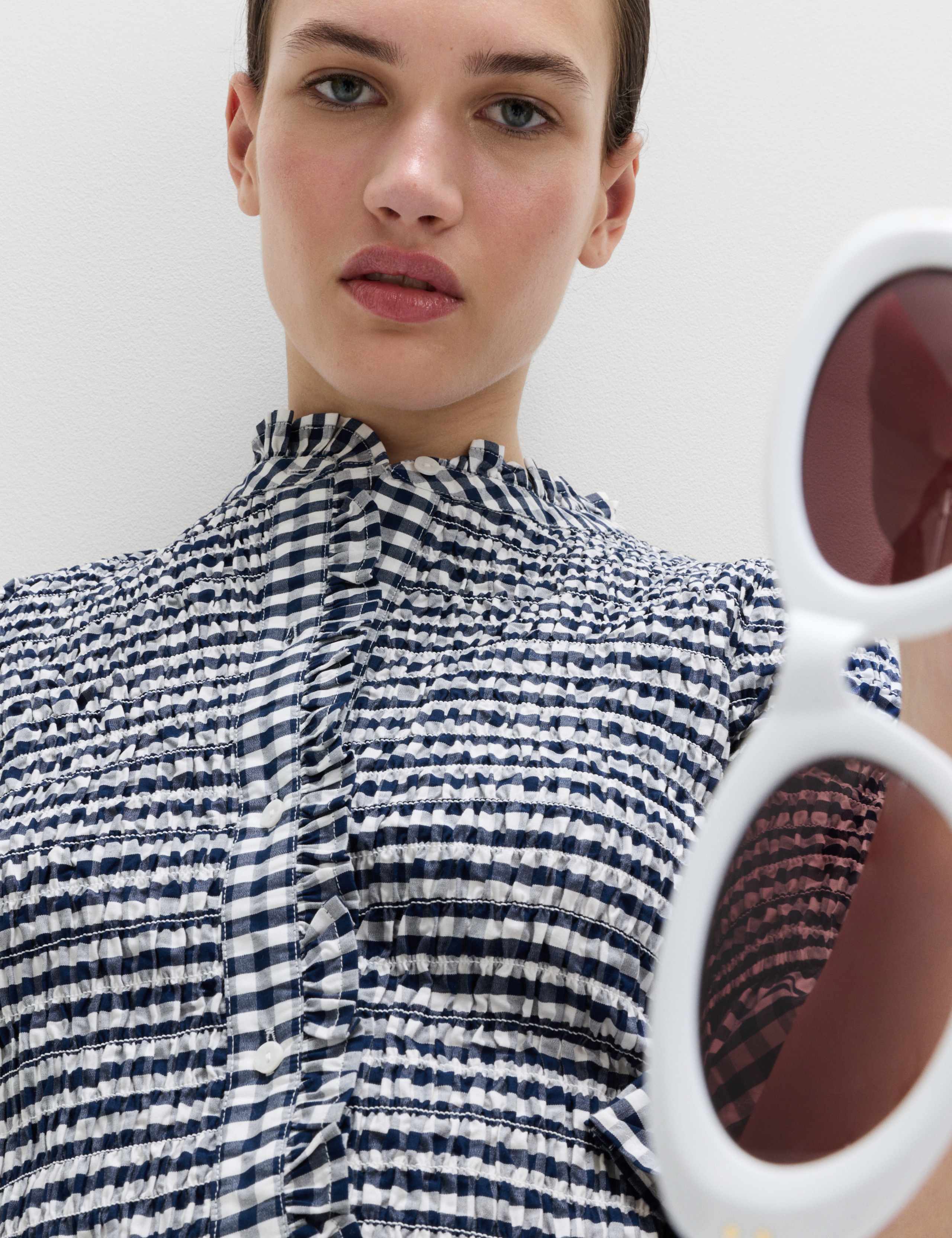 Pure Cotton Checked Shirred Shirt 5 of 7