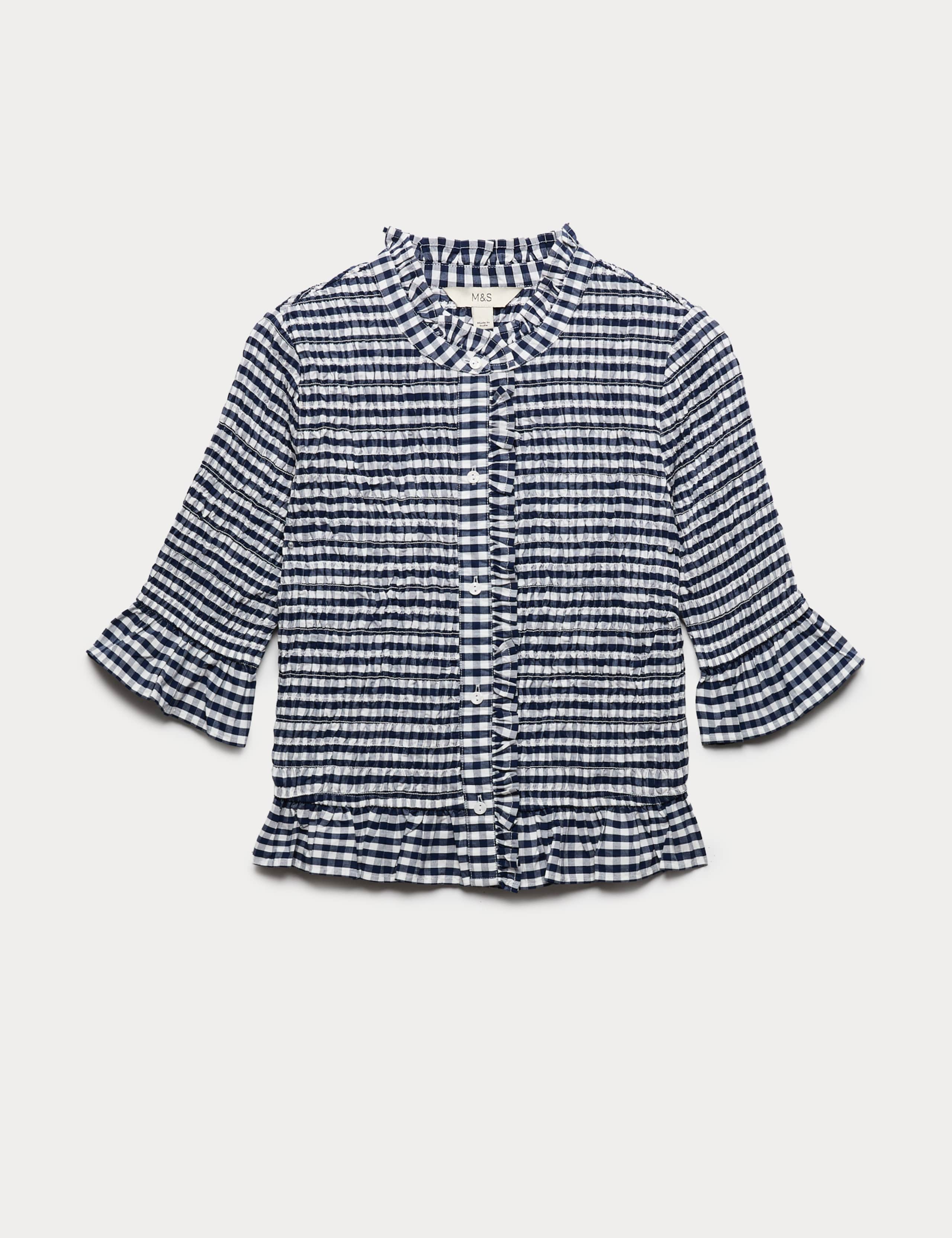 Pure Cotton Checked Shirred Shirt 2 of 7