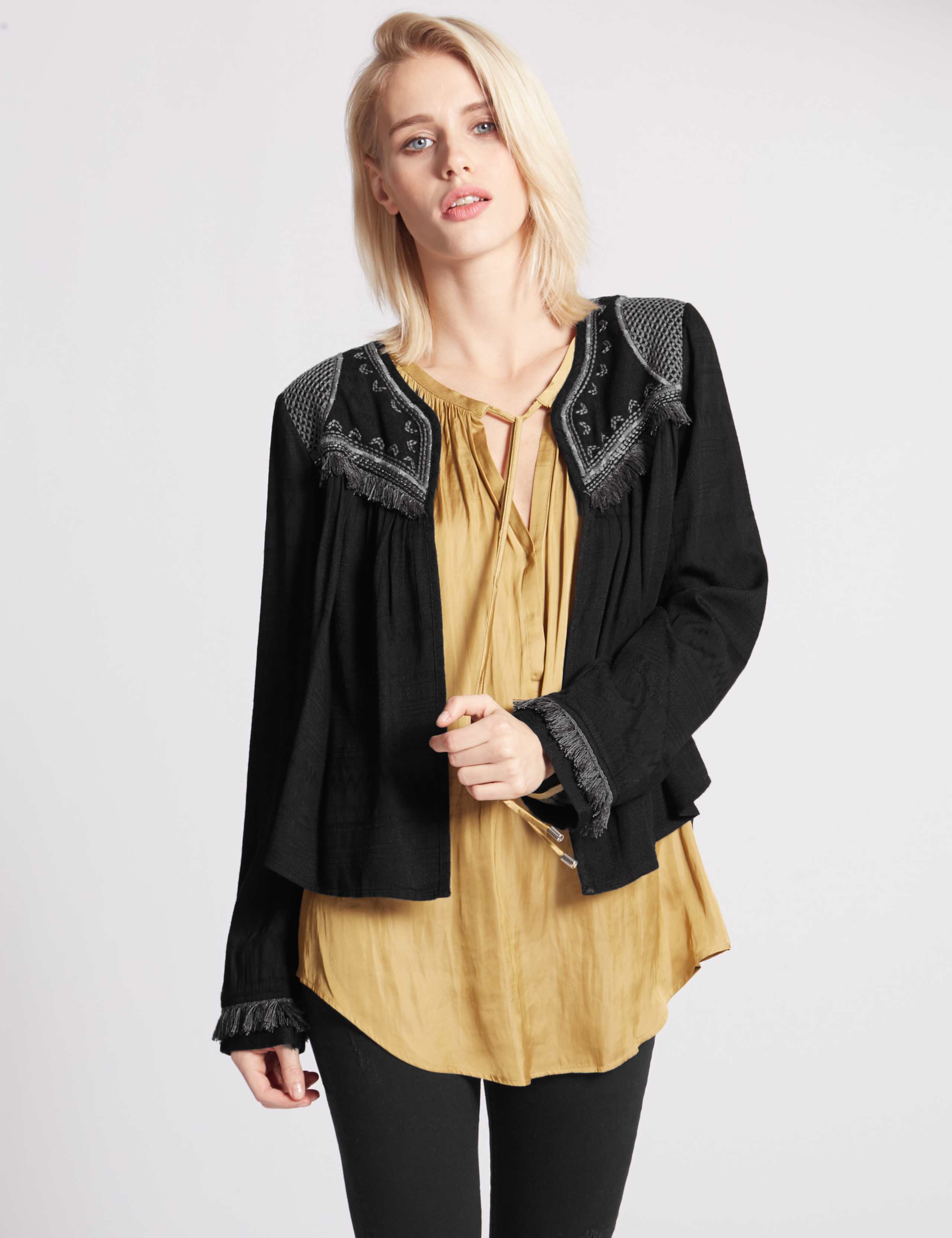 Long Sleeve Tassel Kimono Blouse 1 of 4
