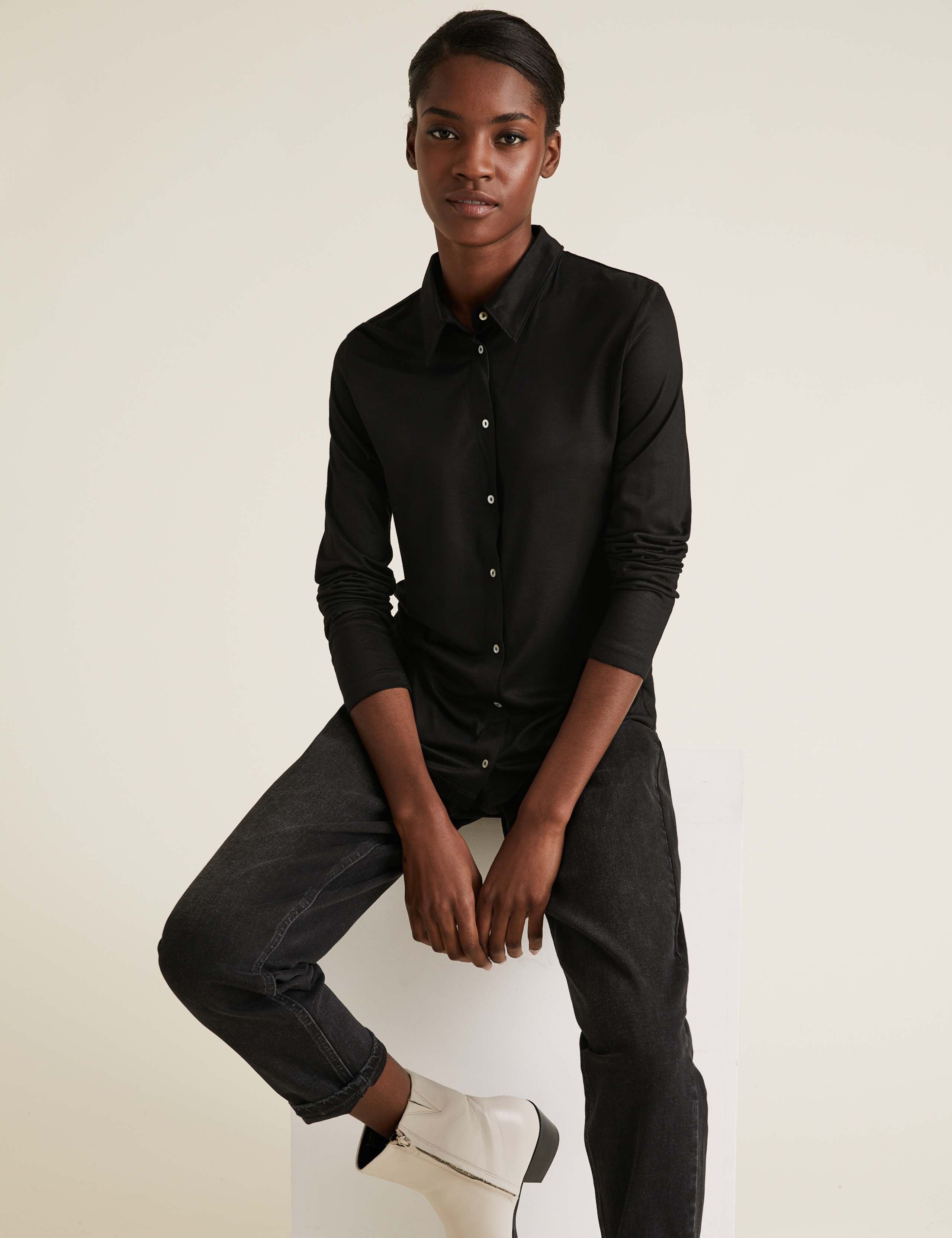 Jersey Collared Regular Fit Long Sleeve Shirts 1 of 4