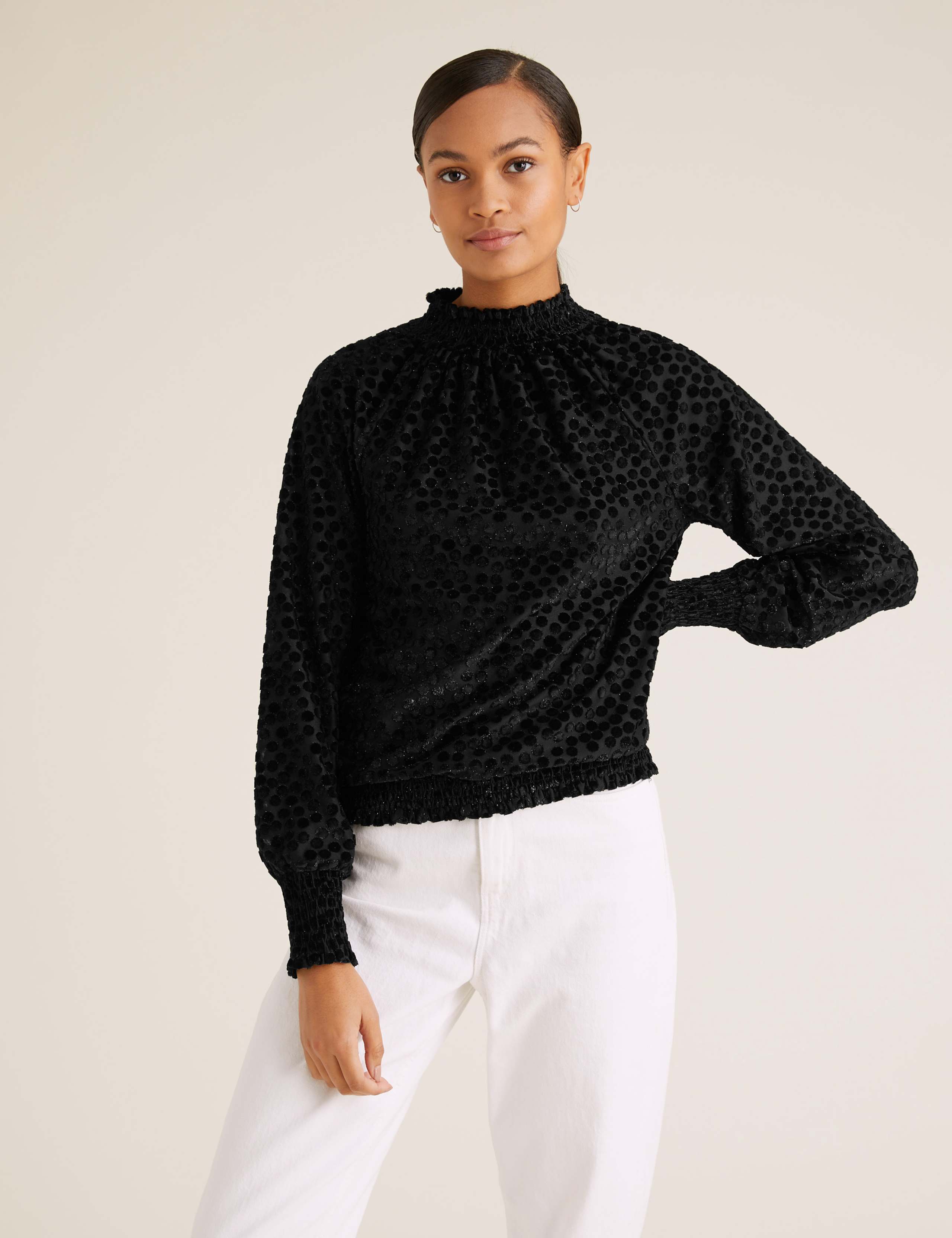 Devore Polka Dot High Neck Relaxed Top 1 of 5