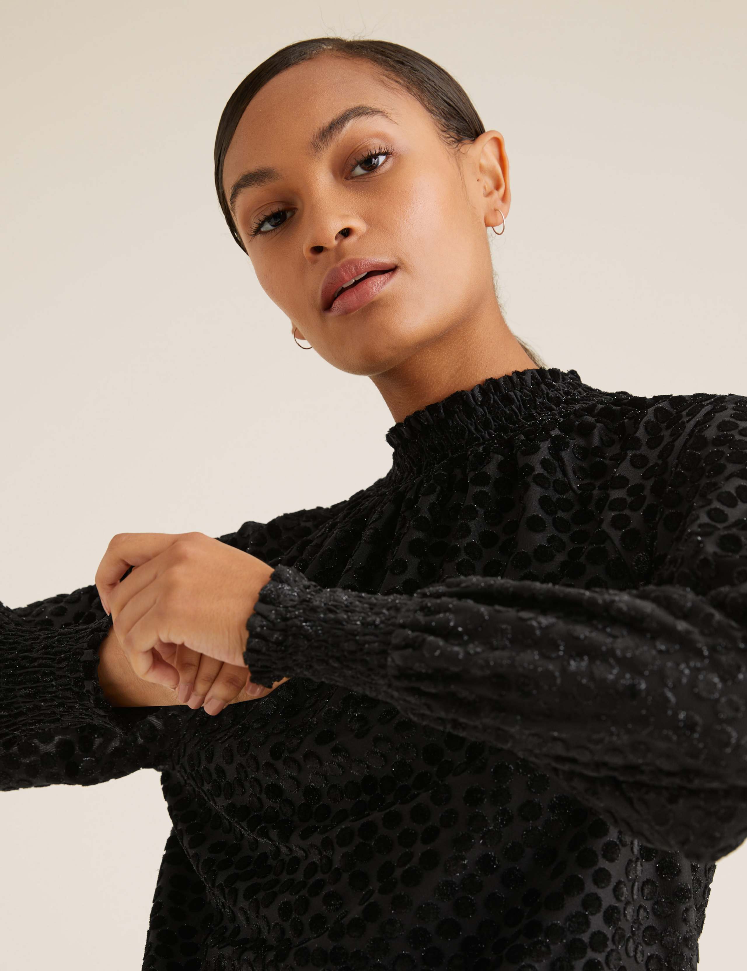 Devore Polka Dot High Neck Relaxed Top 4 of 5
