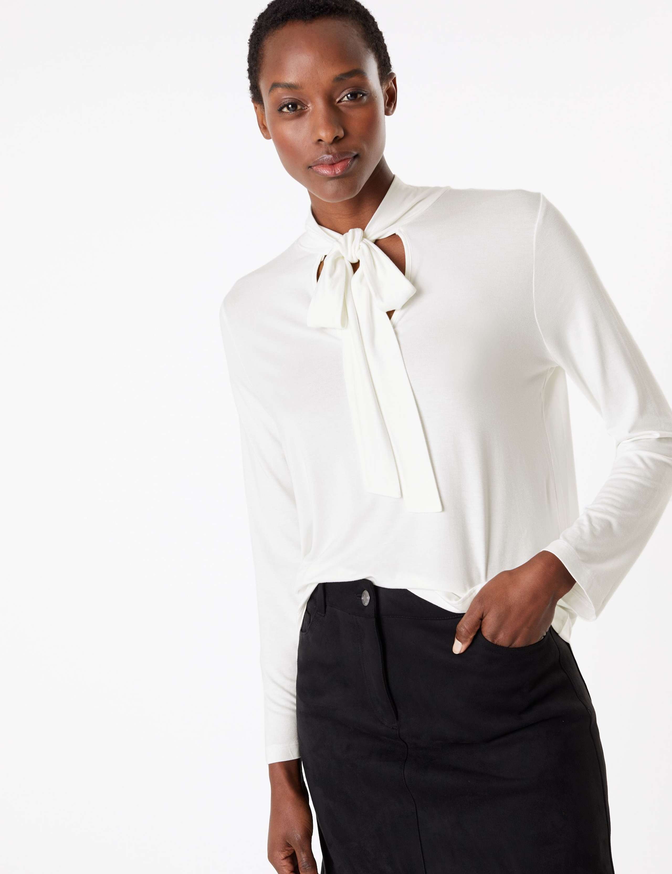 Fitted Tie Neck Long Sleeve Top 1 of 4