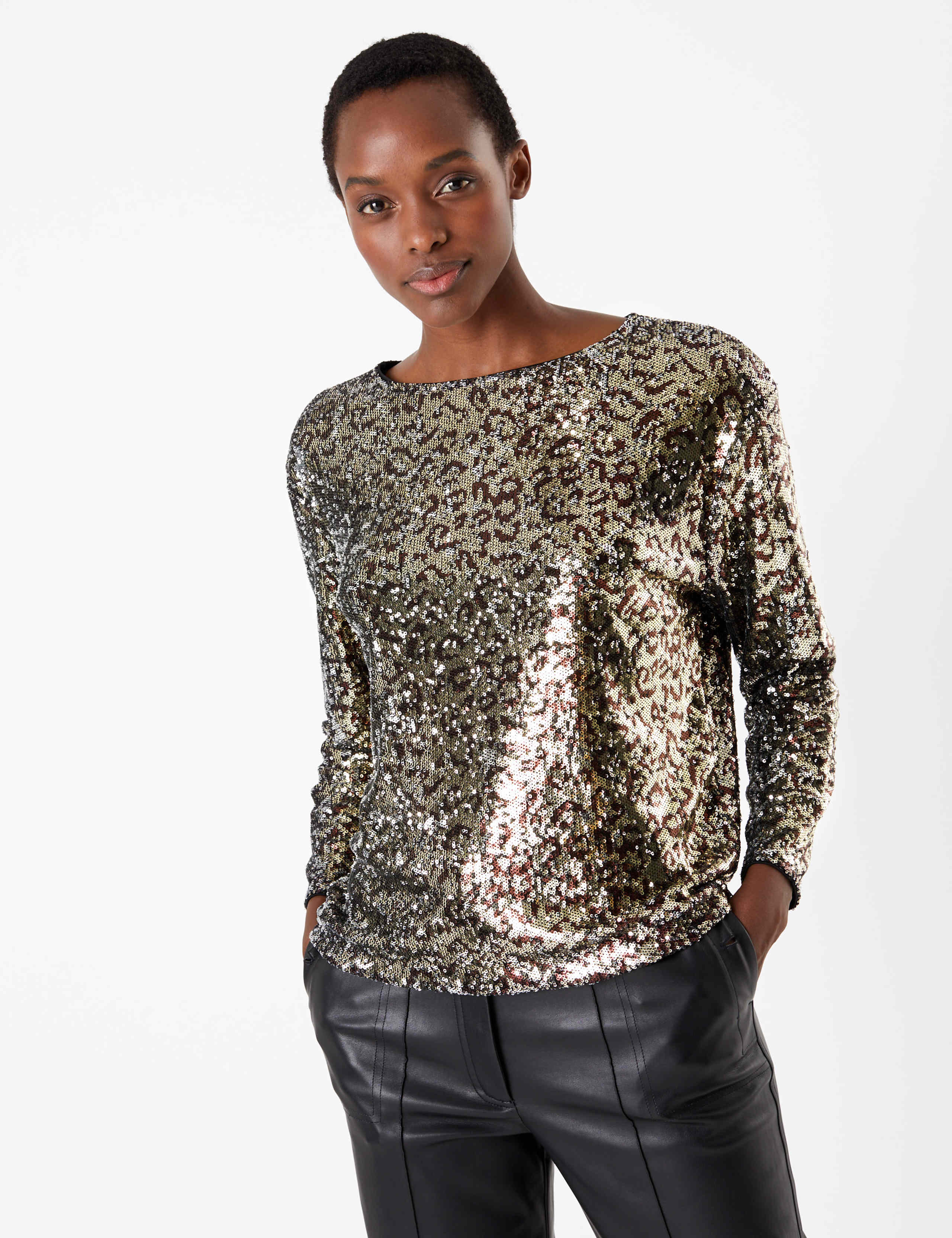 Animal Print Sequin Long Sleeve Top 1 of 4