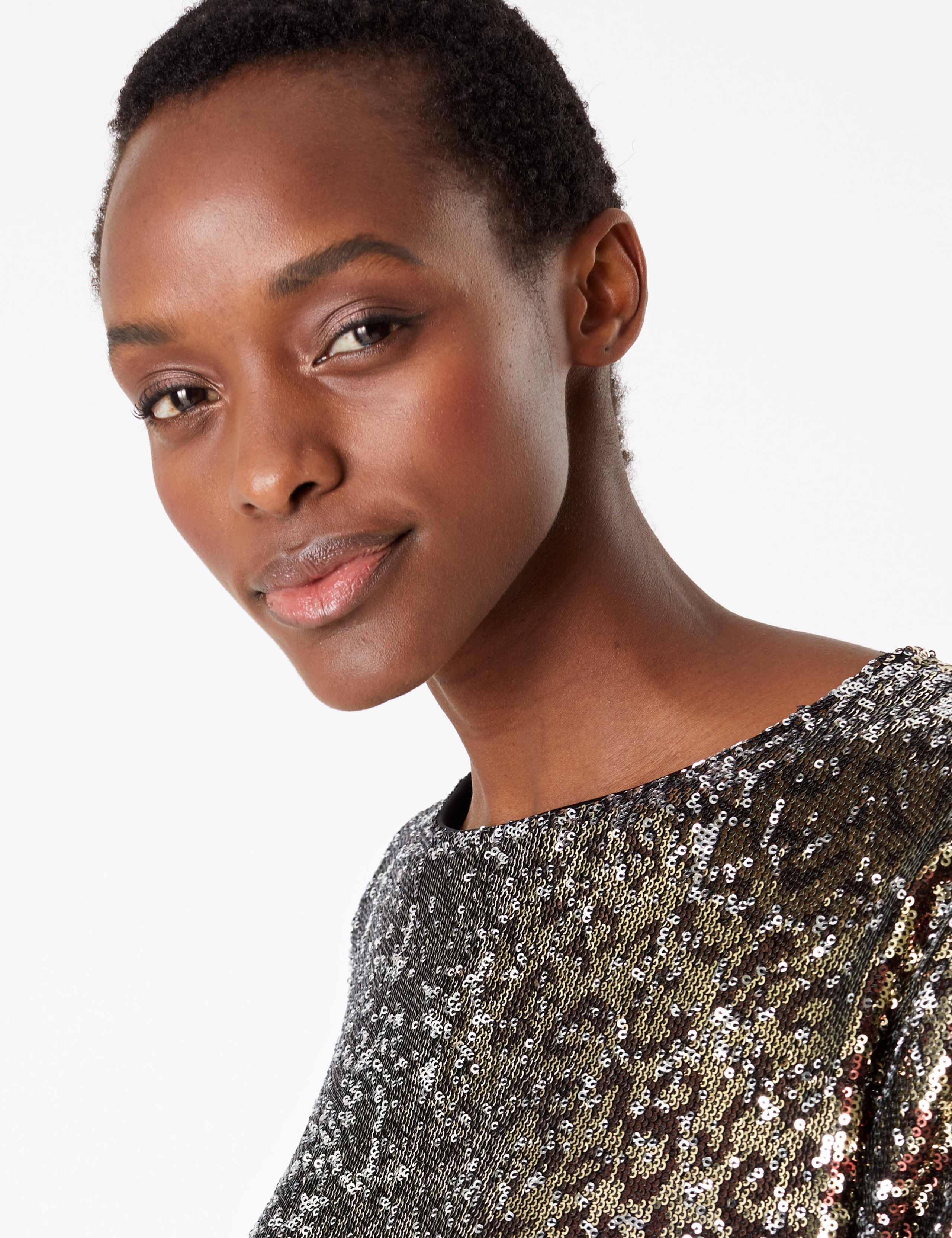 Animal Print Sequin Long Sleeve Top 3 of 4