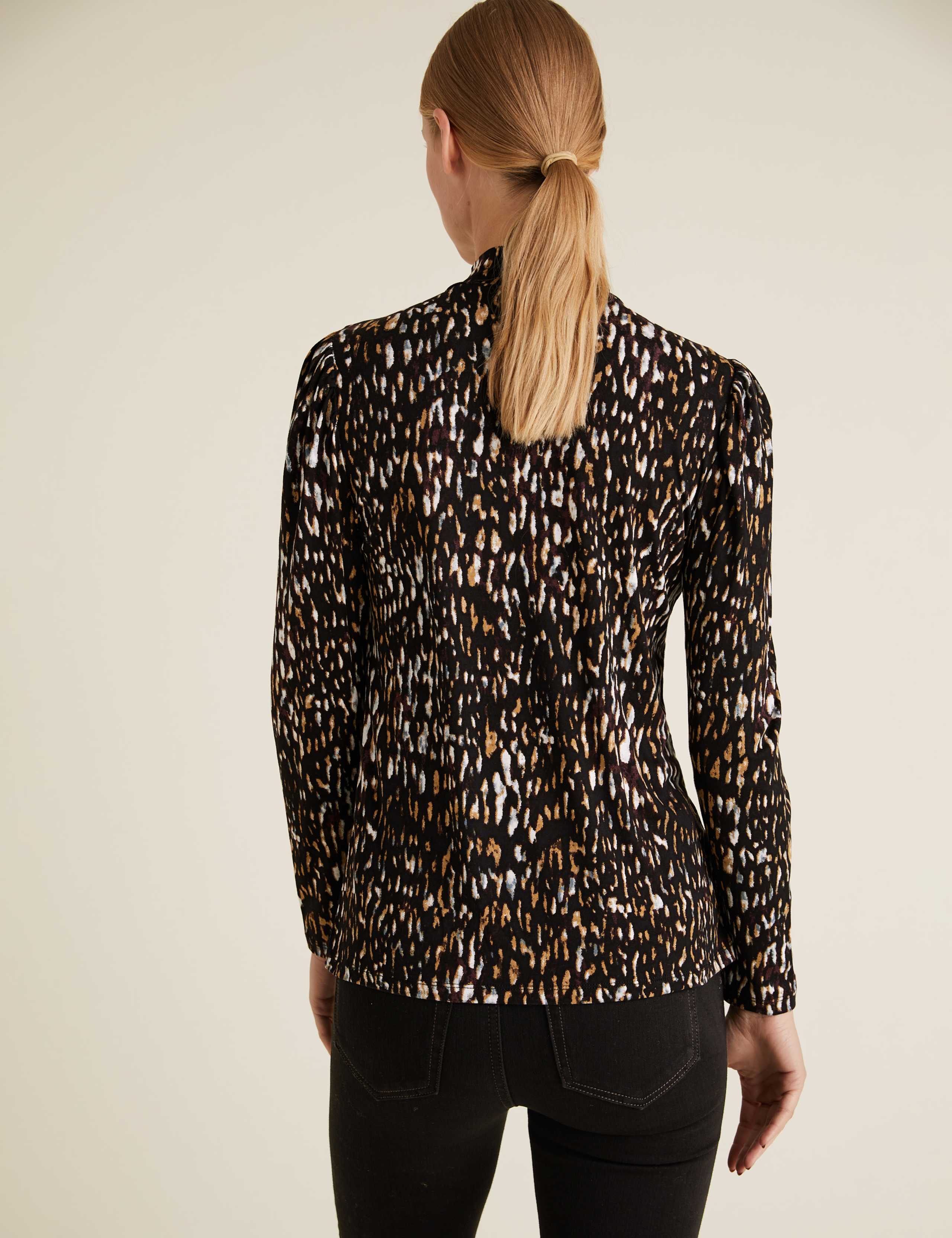 Animal Print Funnel Neck Fitted Top 4 of 5