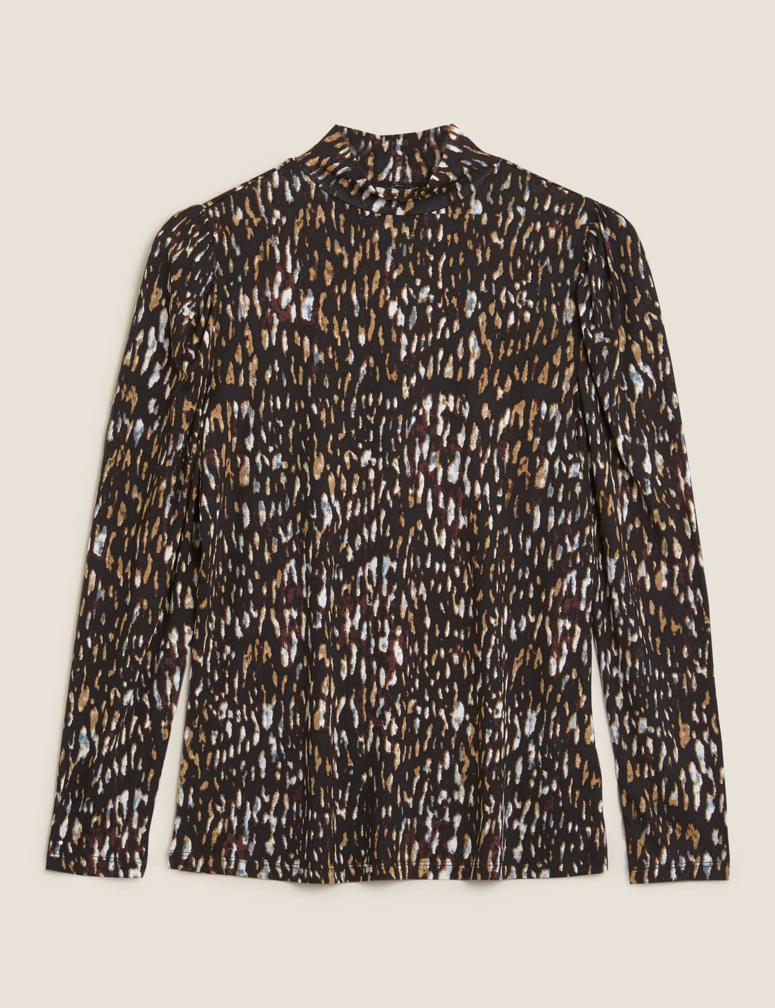 Animal Print Funnel Neck Fitted Top 2 of 5