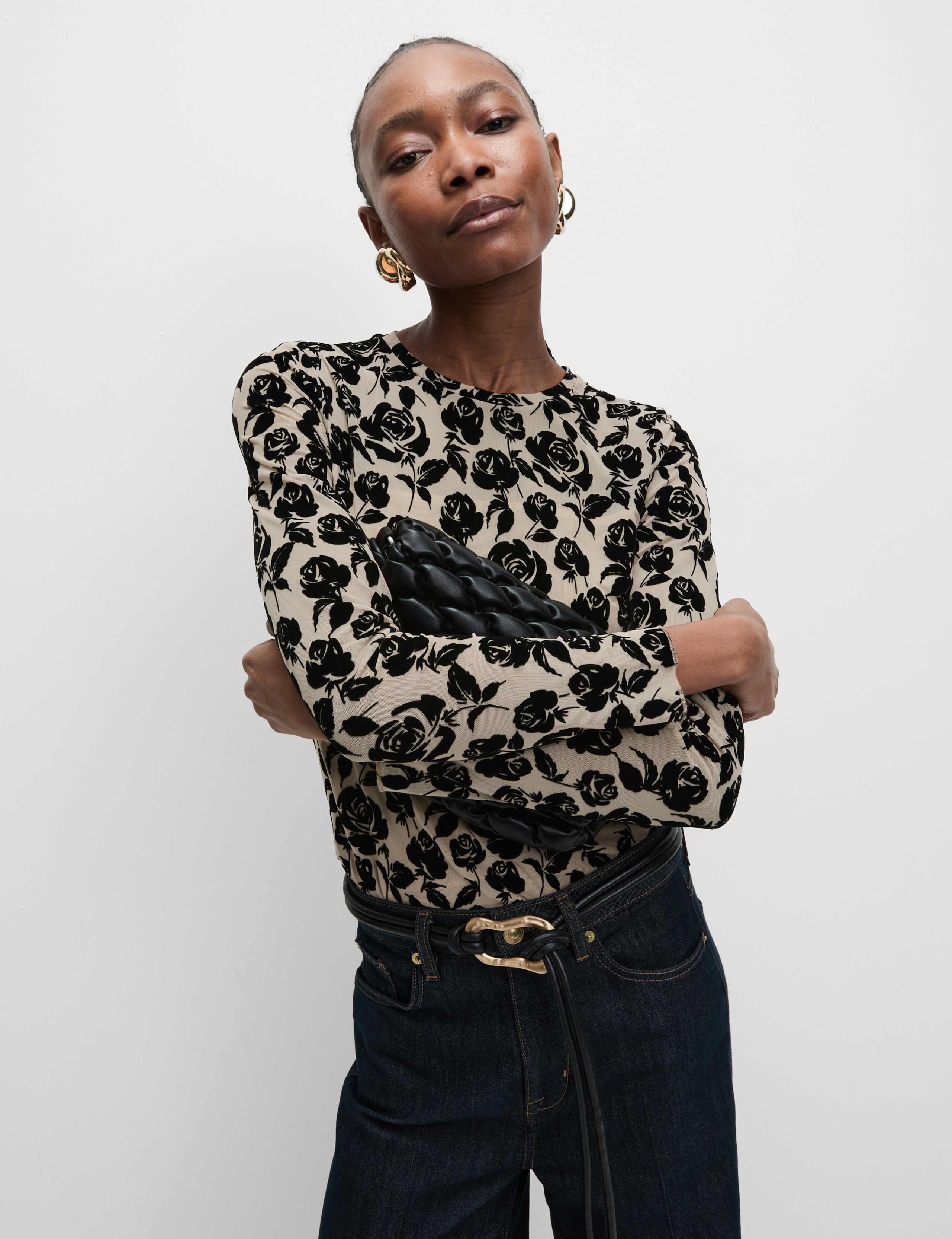 Printed Mesh Jersey Top 1 of 5
