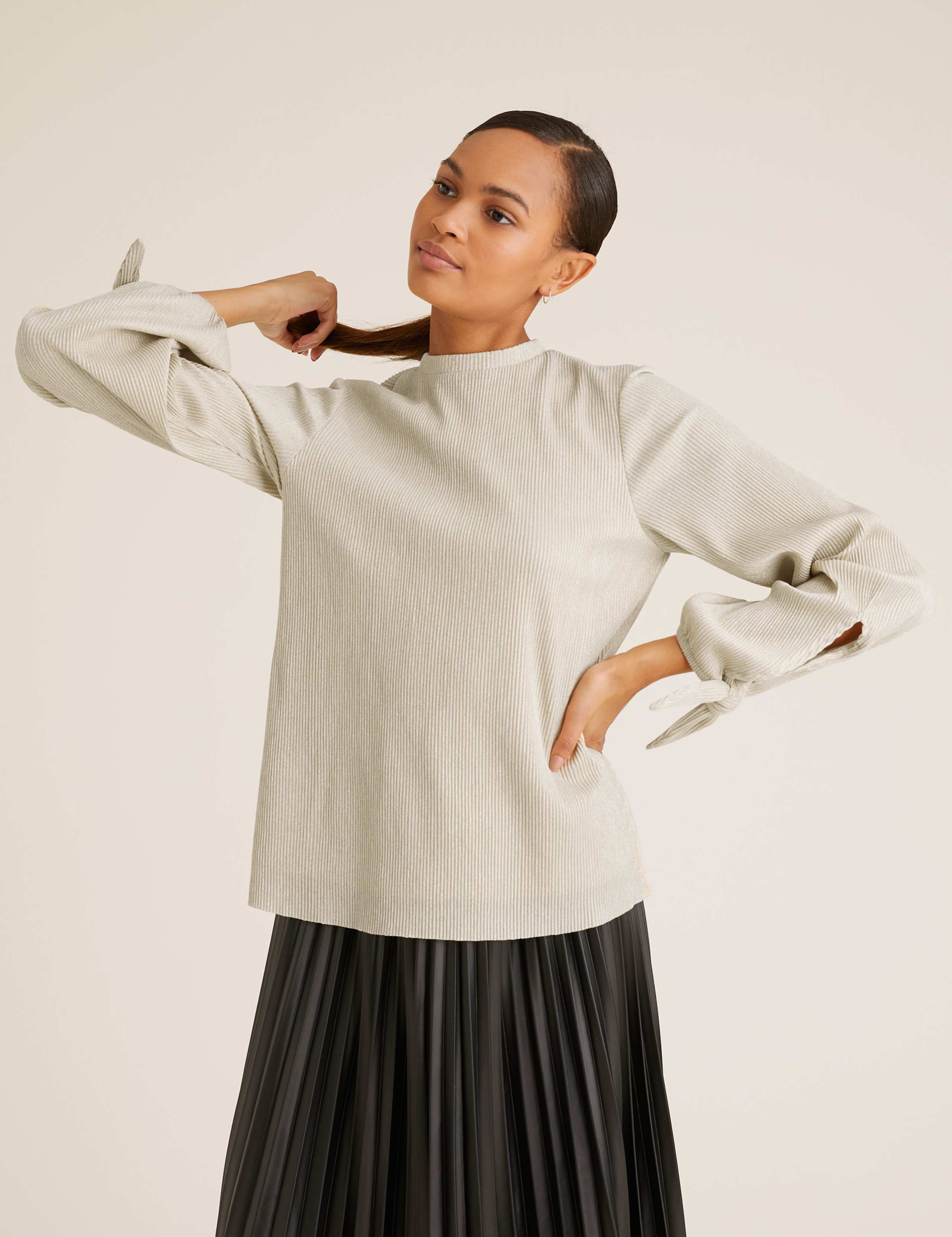 Plisse High Neck Long Sleeve Top 4 of 5