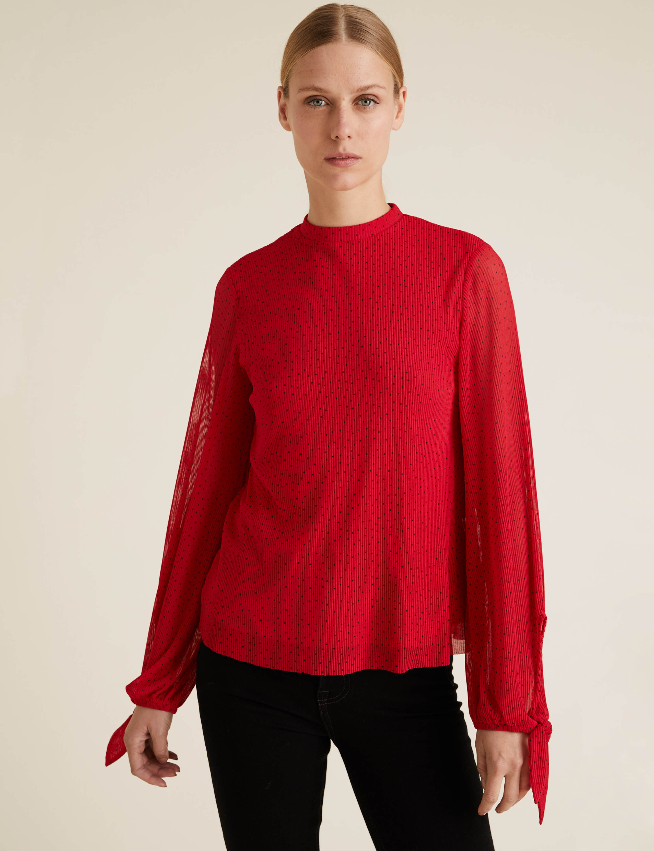 Plisse Polka Dot Long Sleeve Top 1 of 6