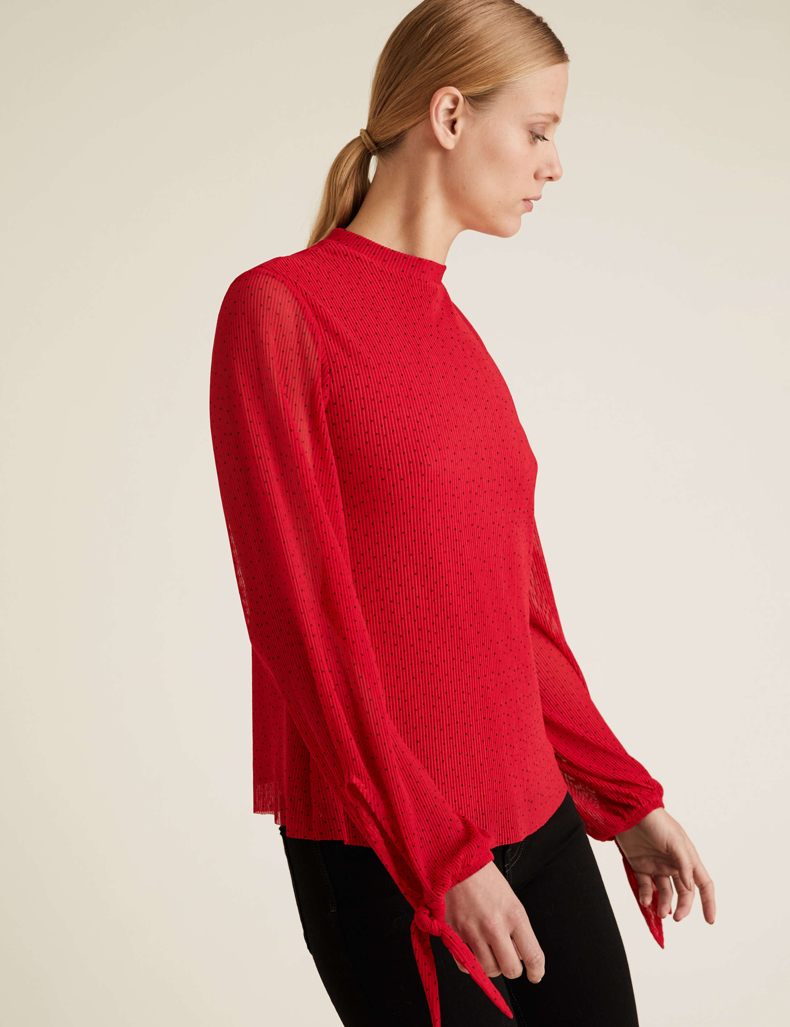 Plisse Polka Dot Long Sleeve Top 3 of 6